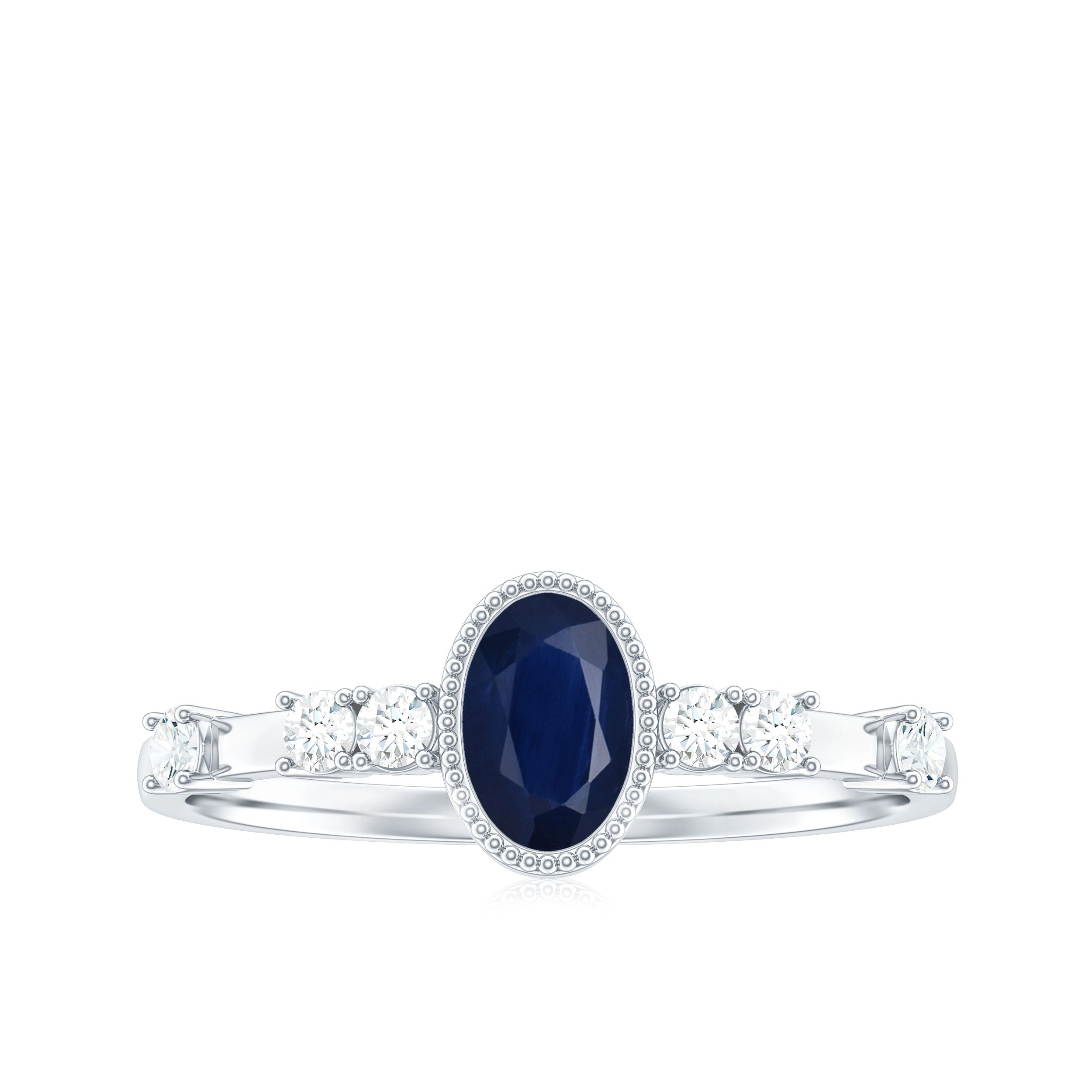 Vintage Looking Blue Sapphire Oval Engagement Ring with Diamond