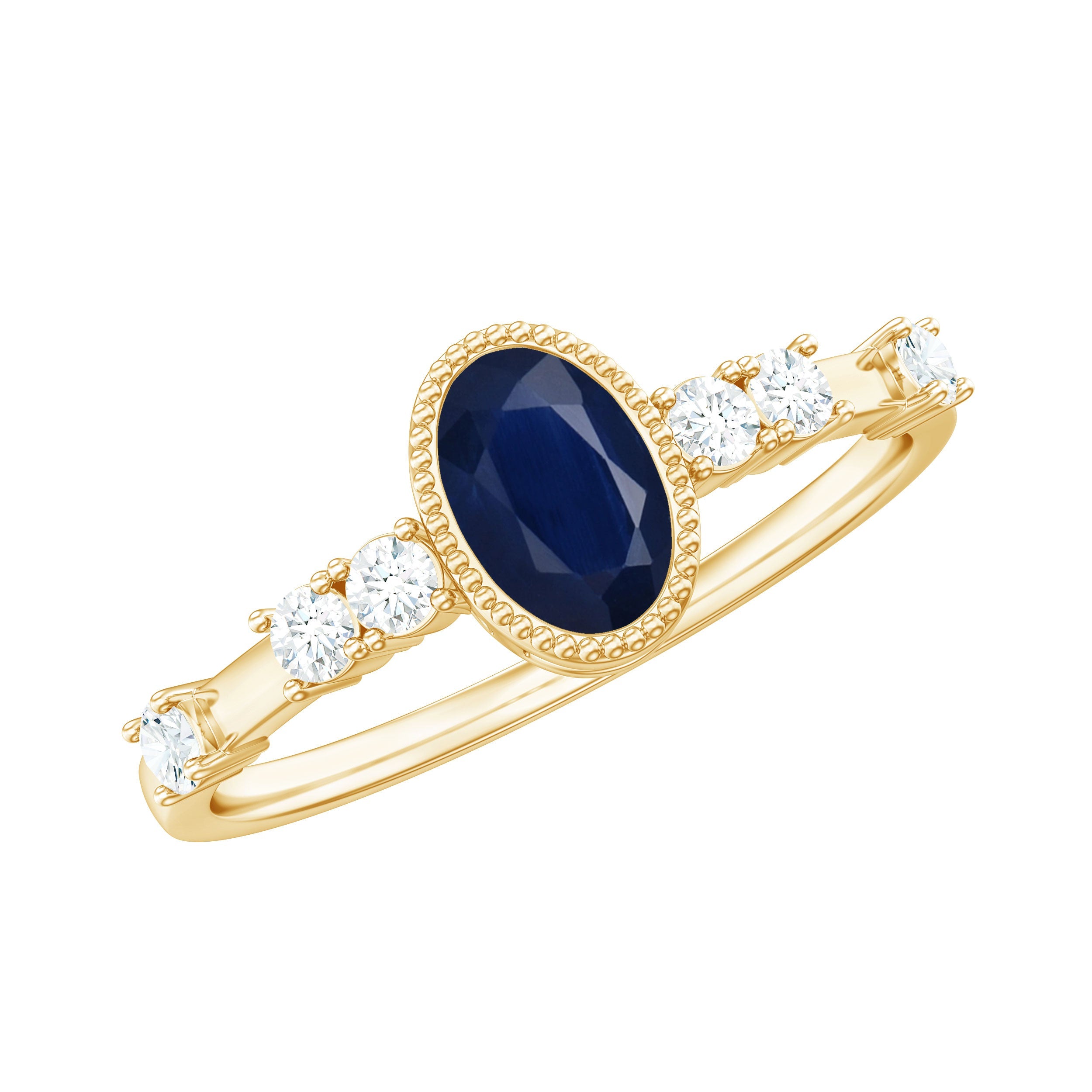 Vintage Looking Blue Sapphire Oval Engagement Ring with Diamond | Rings | Wiccan Center