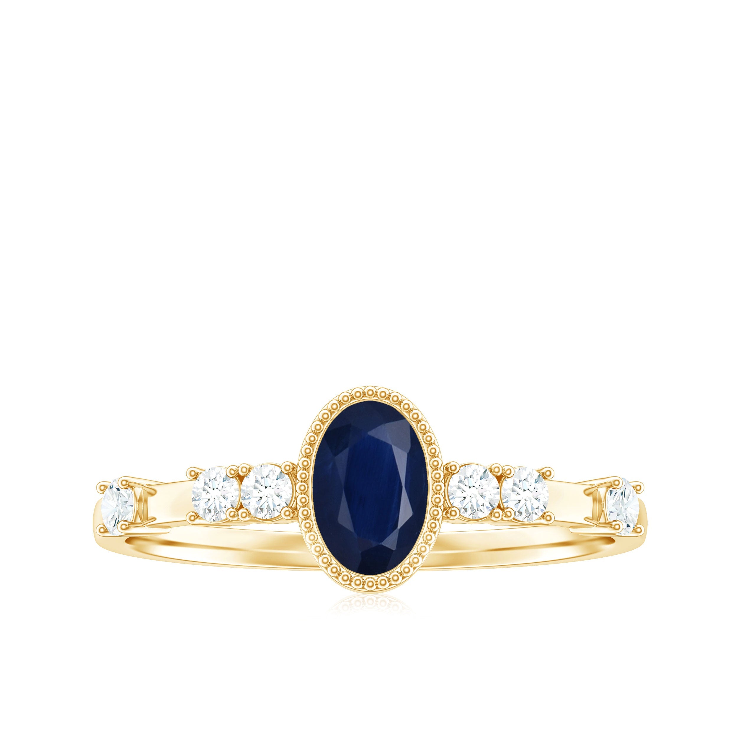 Vintage Looking Blue Sapphire Oval Engagement Ring with Diamond