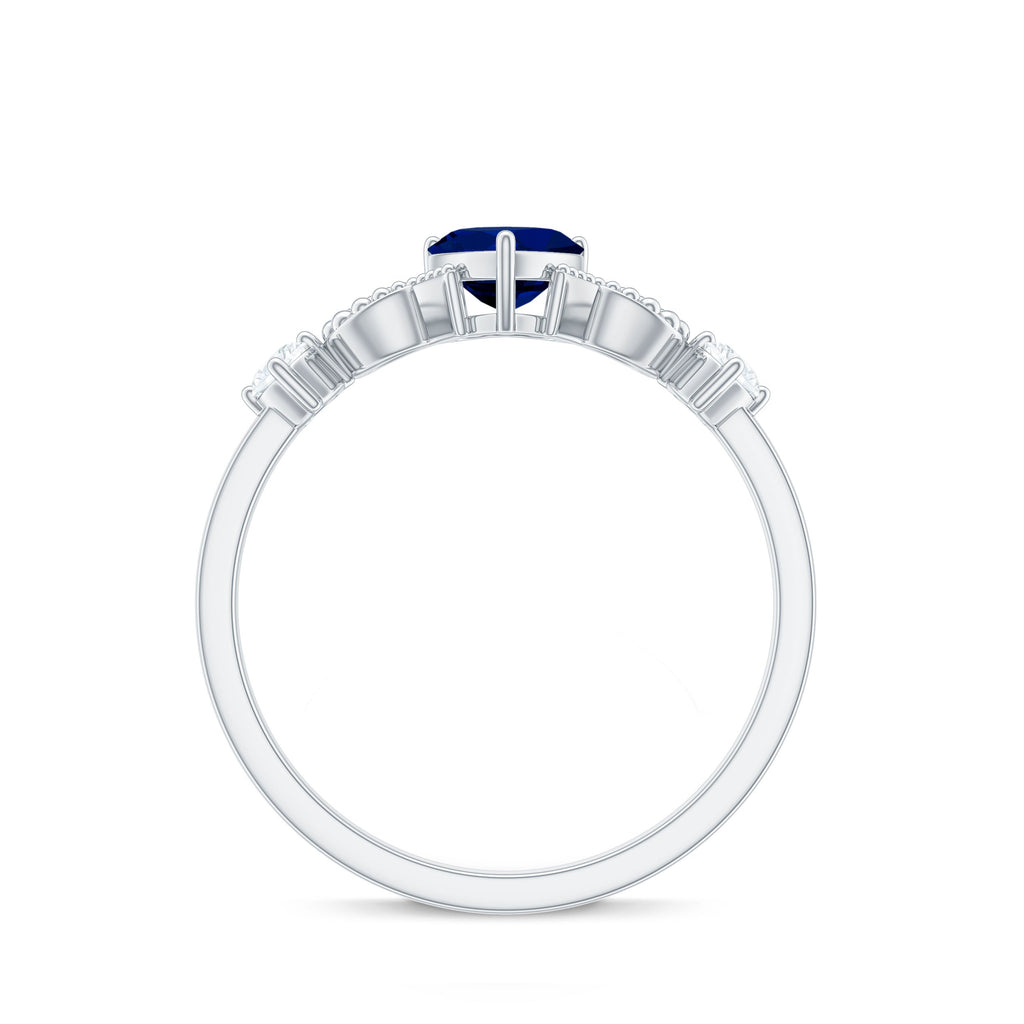Natural 0.6 Carat Blue Sapphire Heart Promise Ring with Diamond