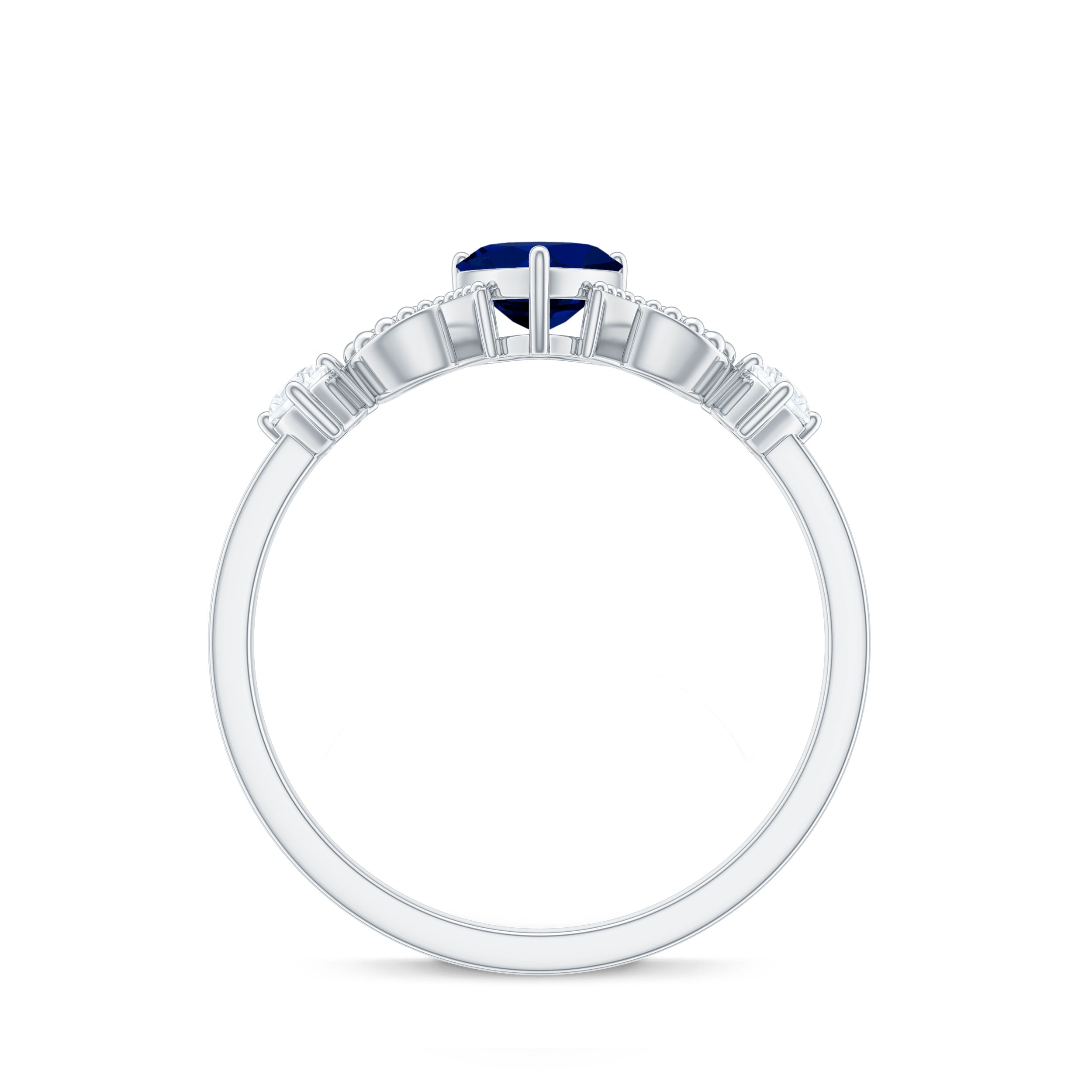 Natural 0.6 Carat Blue Sapphire Heart Promise Ring with Diamond