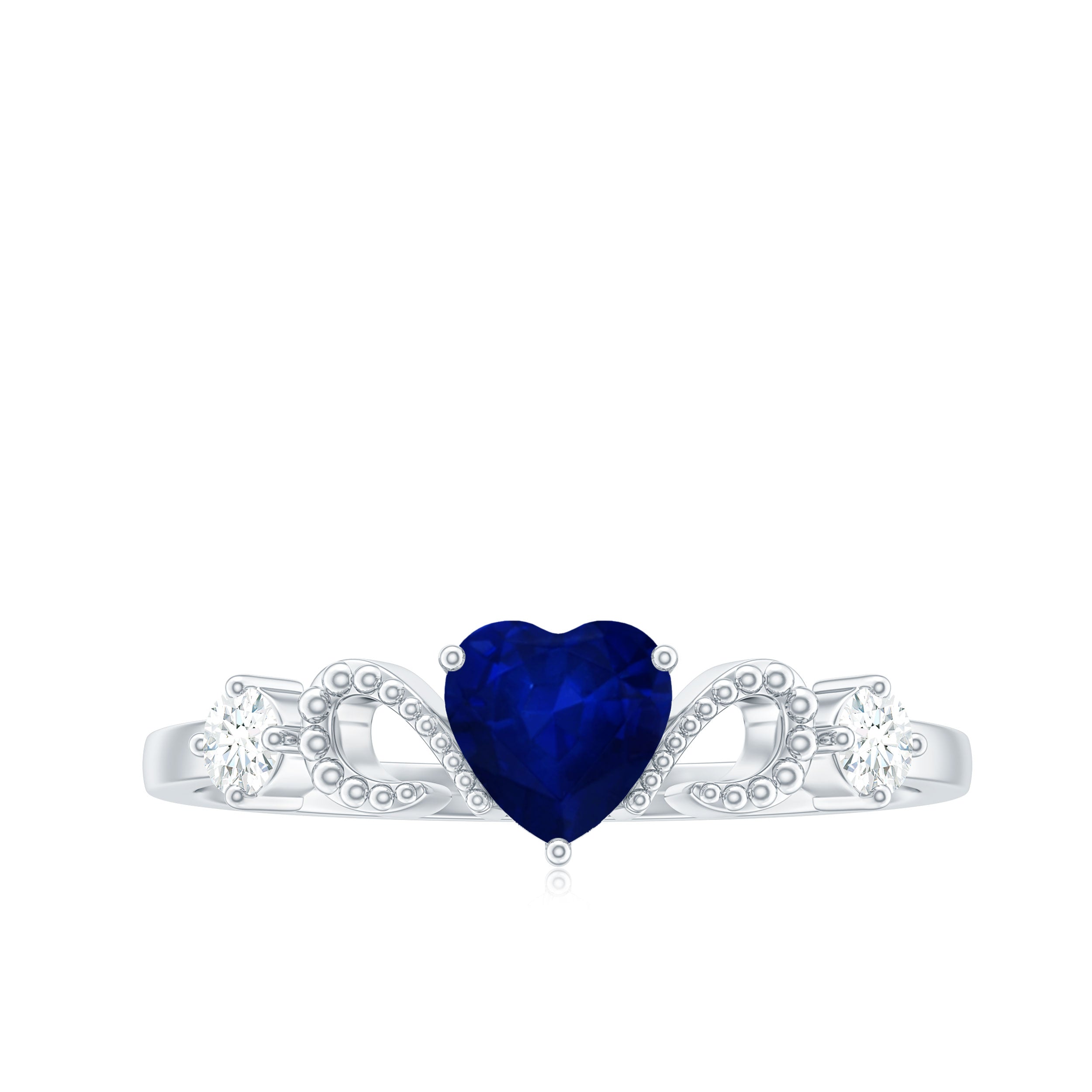Natural 0.6 Carat Blue Sapphire Heart Promise Ring with Diamond