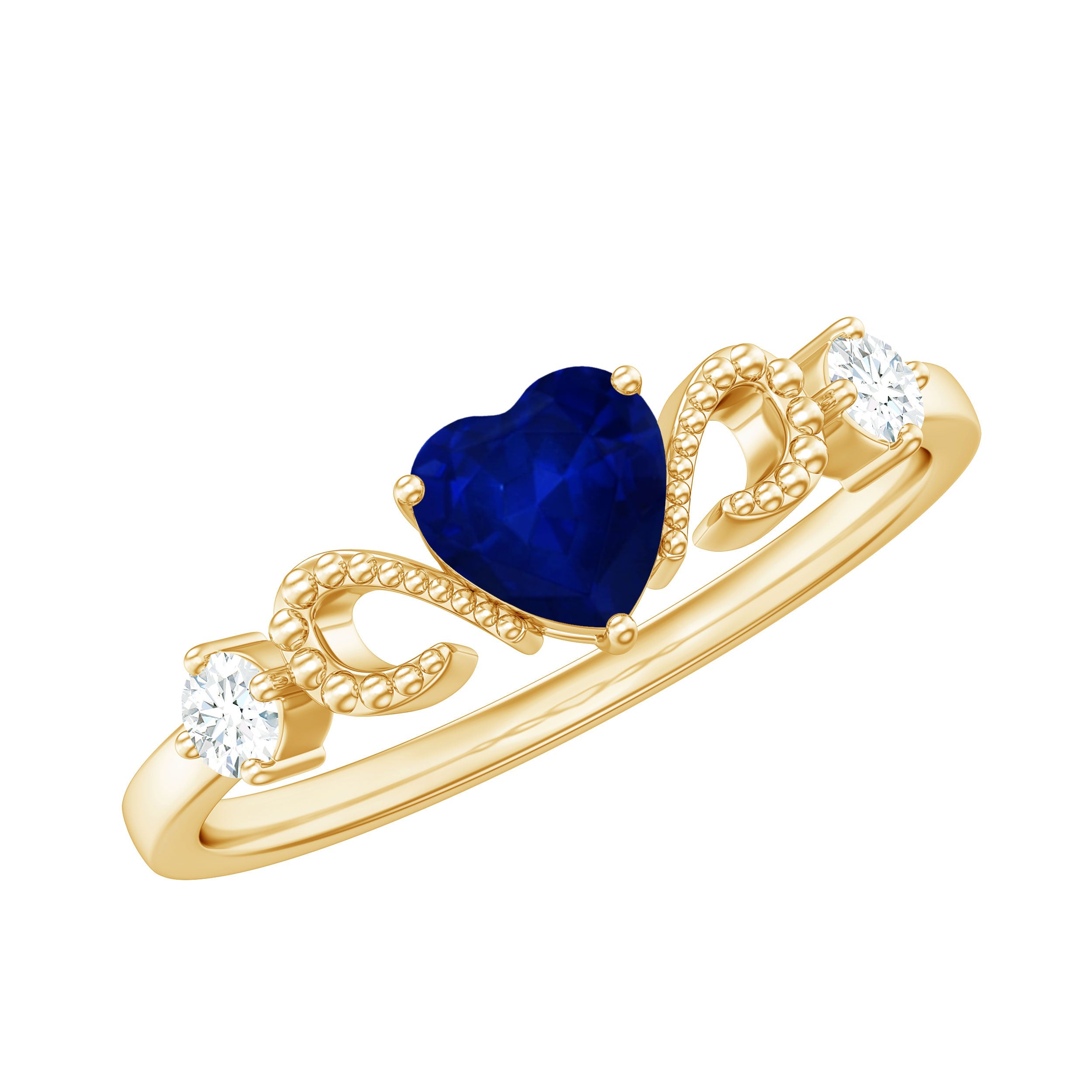 Natural 0.6 Carat Blue Sapphire Heart Promise Ring with Diamond | Rings | Wiccan Center