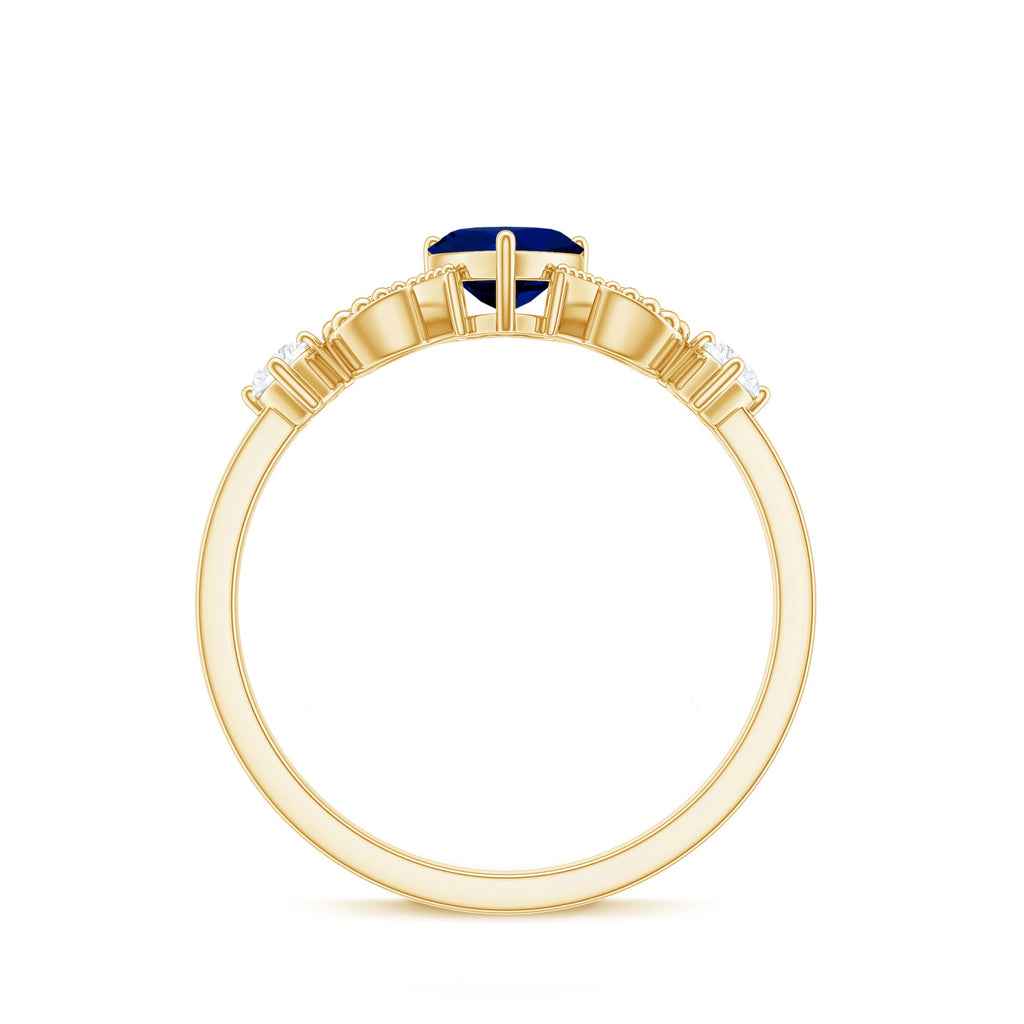 Natural 0.6 Carat Blue Sapphire Heart Promise Ring with Diamond