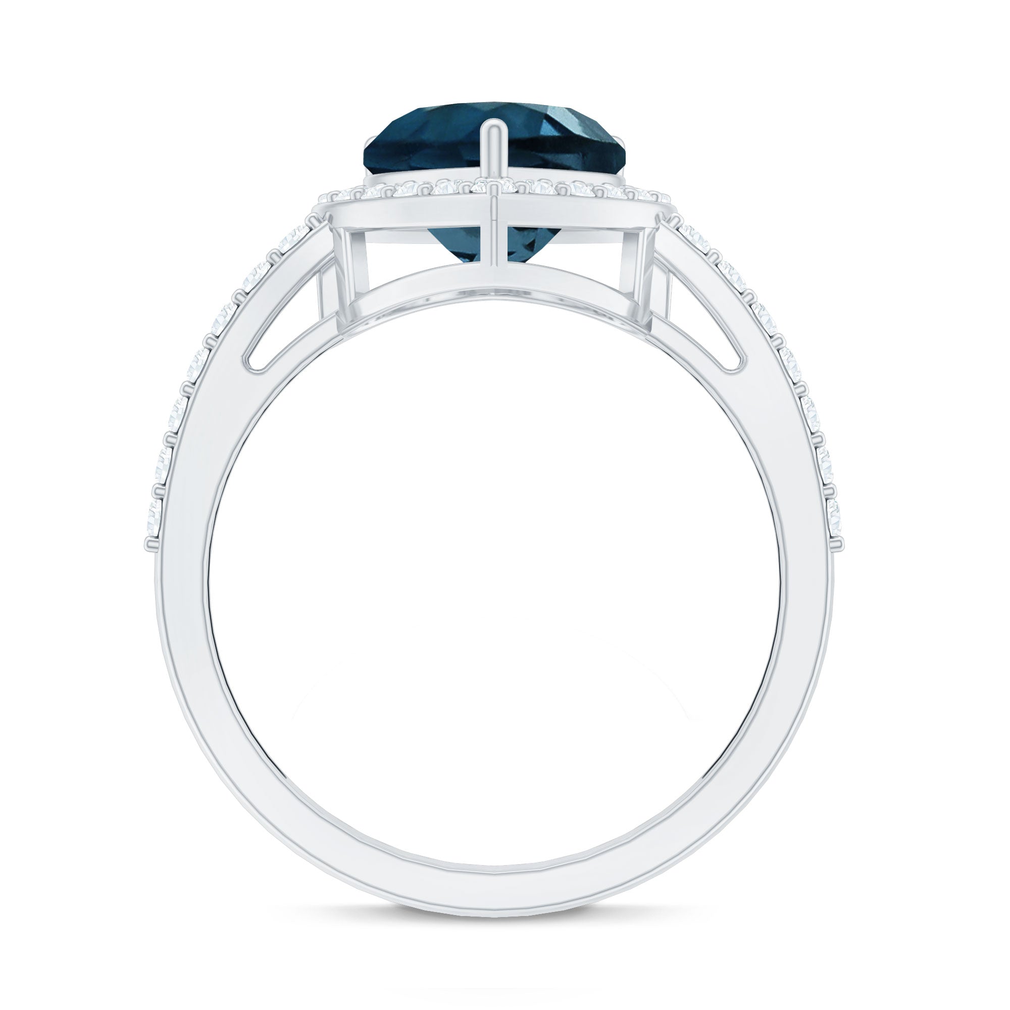 London Blue Topaz Heart Promise Ring with Diamond Halo