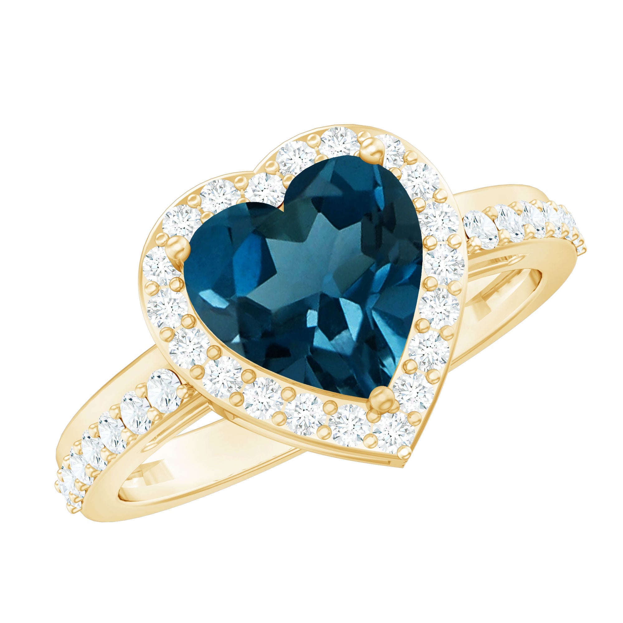 London Blue Topaz Heart Promise Ring with Diamond Halo | Rings | Wiccan Center