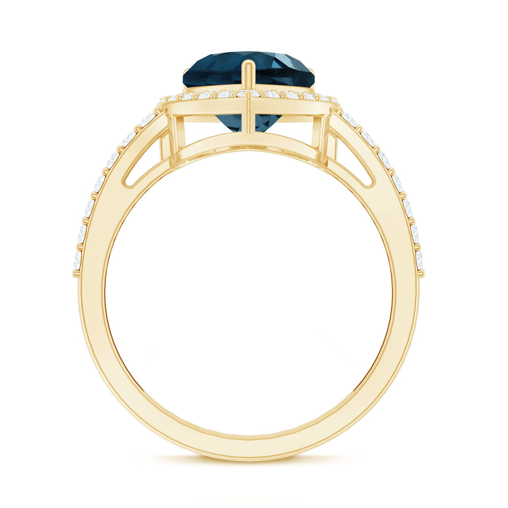 London Blue Topaz Heart Promise Ring with Diamond Halo