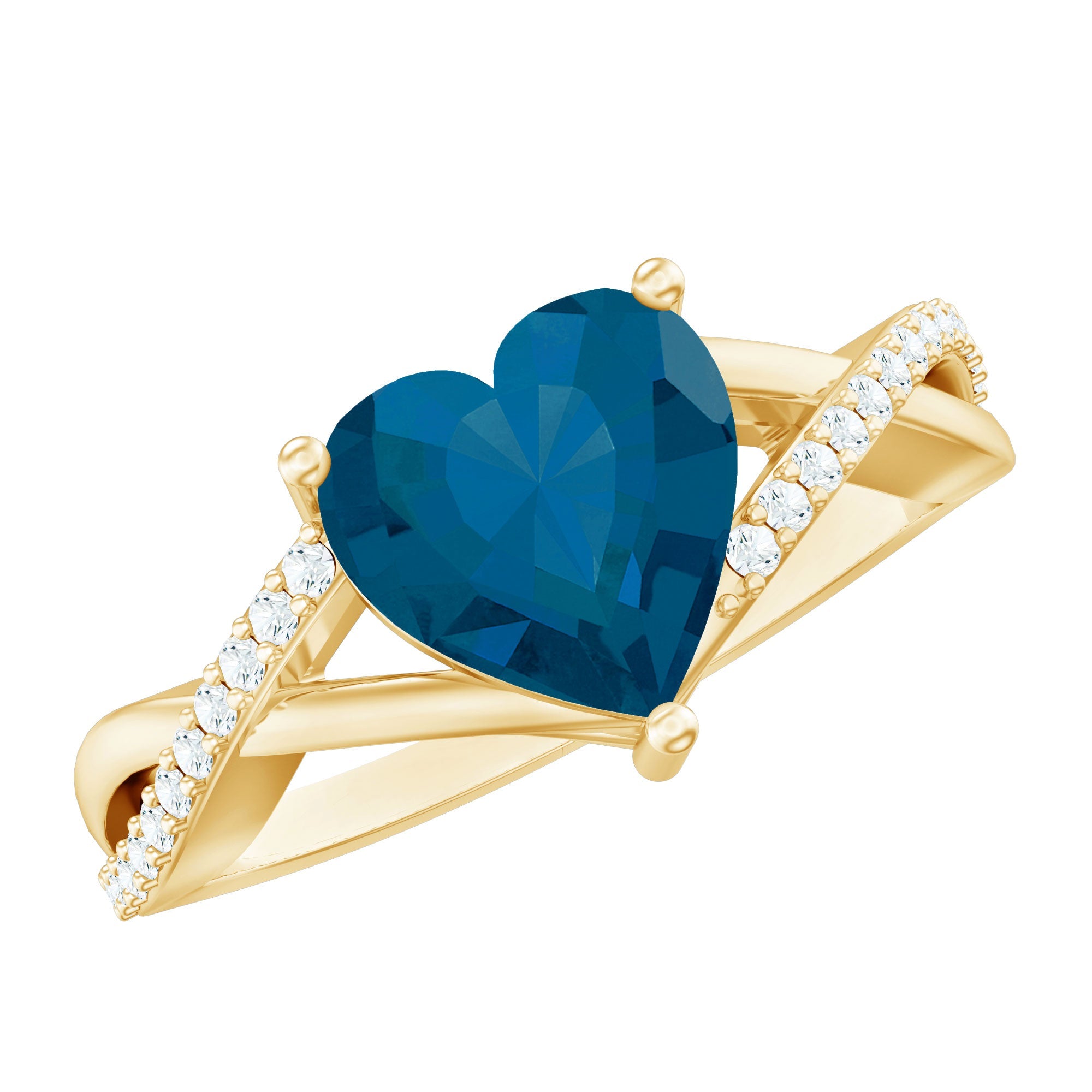London Blue Topaz and Diamond Heart Engagement Ring in Crossover Band | Rings | Wiccan Center