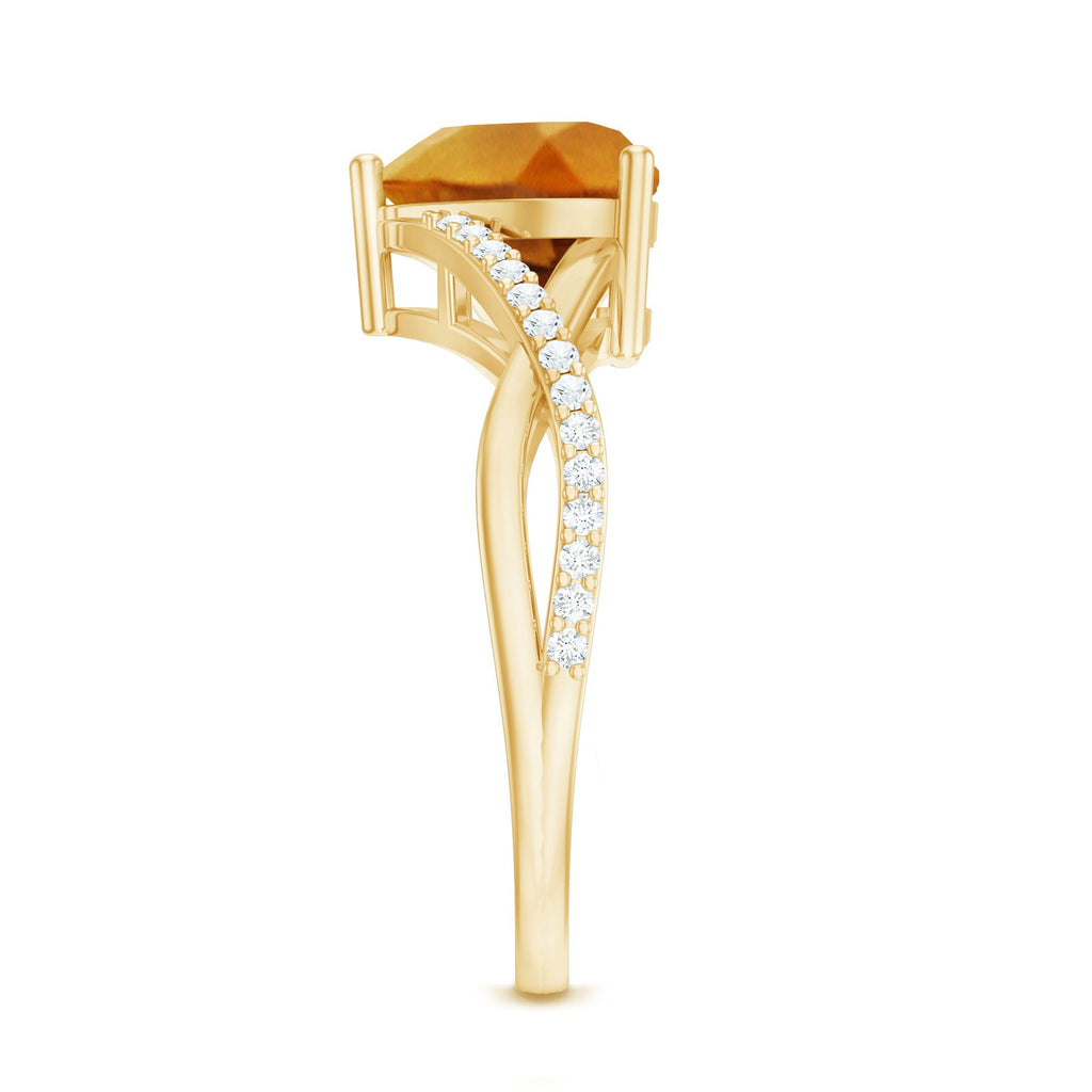 Natural 2 Carat Citrine Heart Engagement Ring with Diamond Crossover Shank