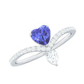 Certified Real Heart Shape Tanzanite Chevron Engagement Ring with Diamond