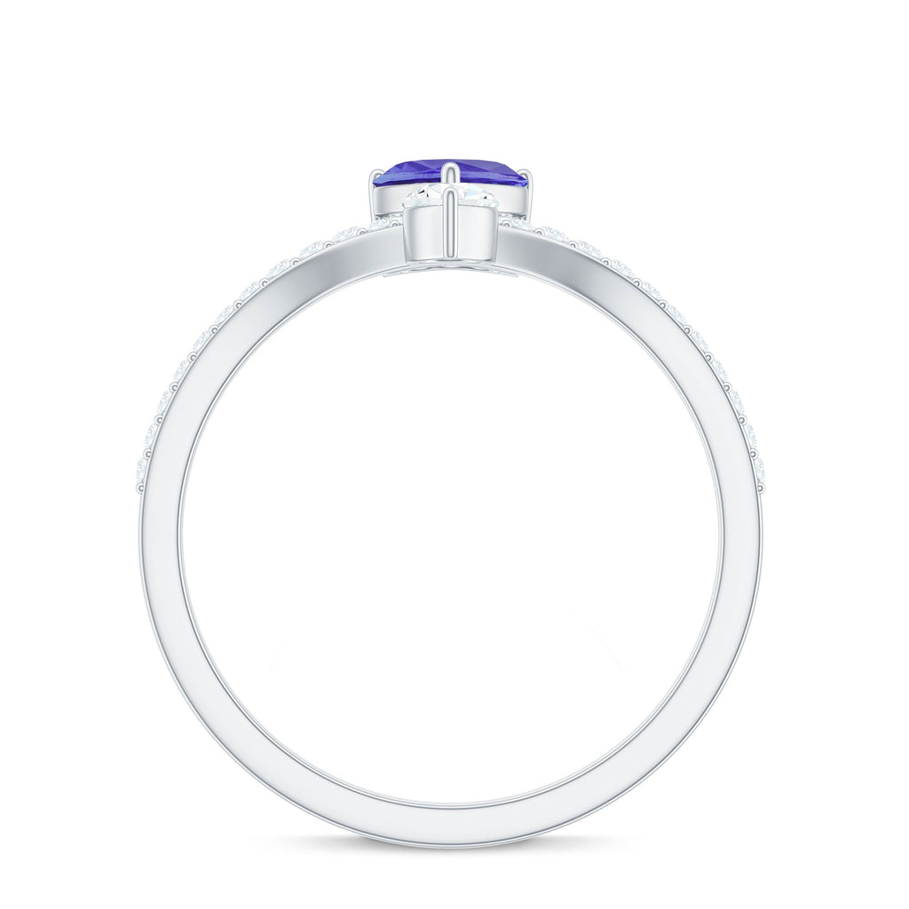 Certified Real Heart Shape Tanzanite Chevron Engagement Ring with Diamond