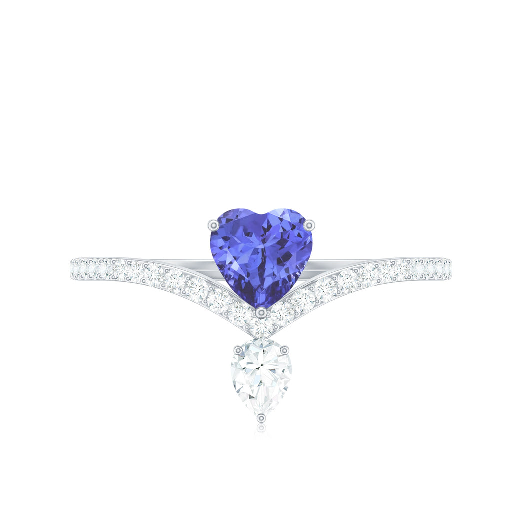 Certified Real Heart Shape Tanzanite Chevron Engagement Ring with Diamond