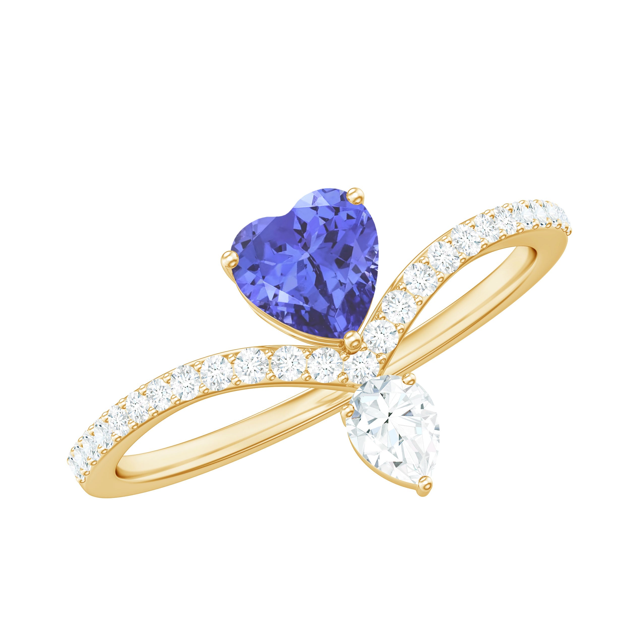 Certified Real Heart Shape Tanzanite Chevron Engagement Ring with Diamond | Rings | Wiccan Center
