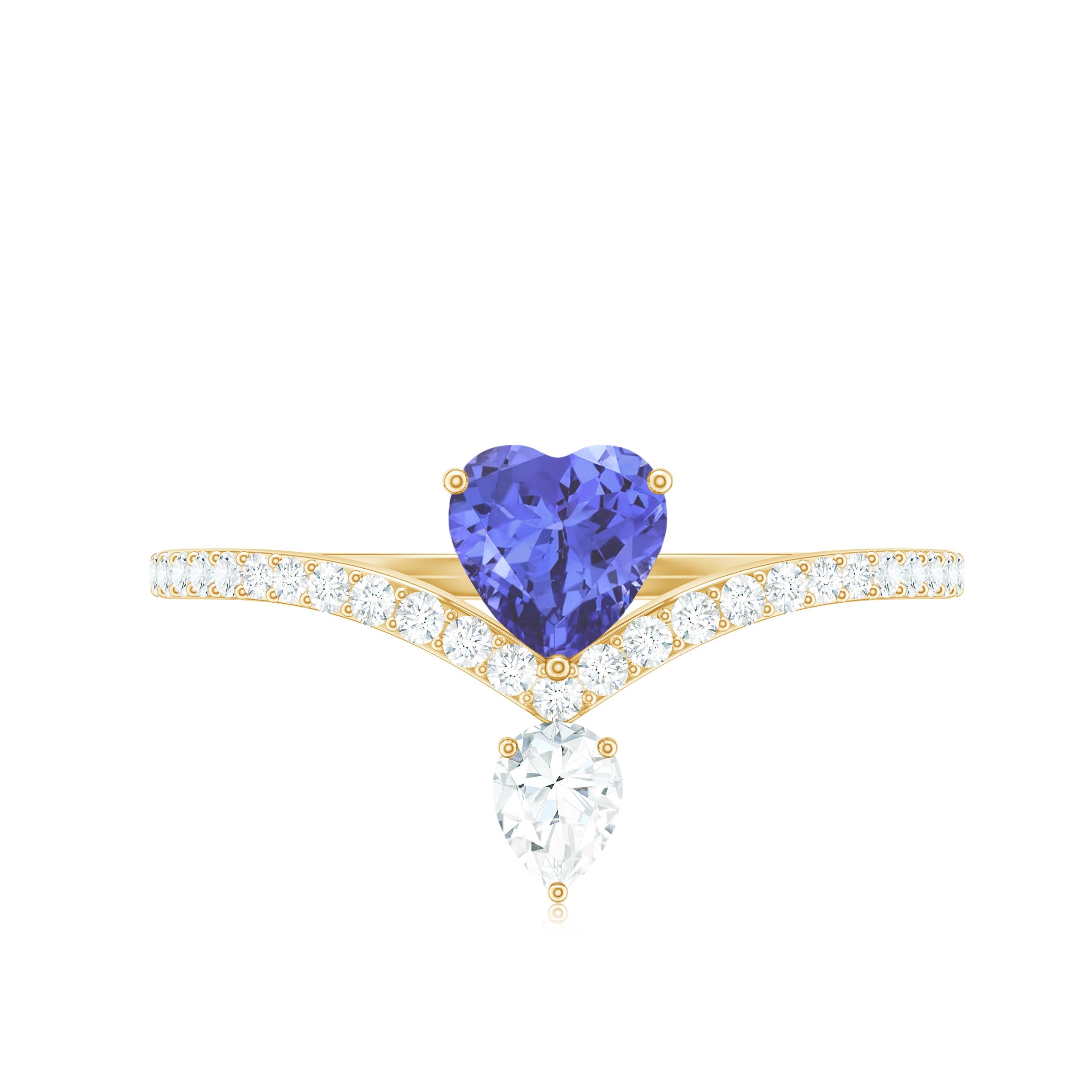 Certified Real Heart Shape Tanzanite Chevron Engagement Ring with Diamond