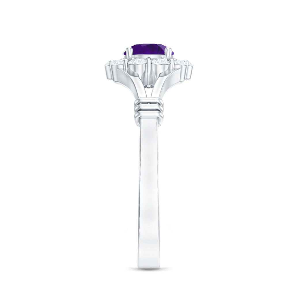 0.45 Carat Amethyst and Diamond Halo Engagement Ring in Split Shank