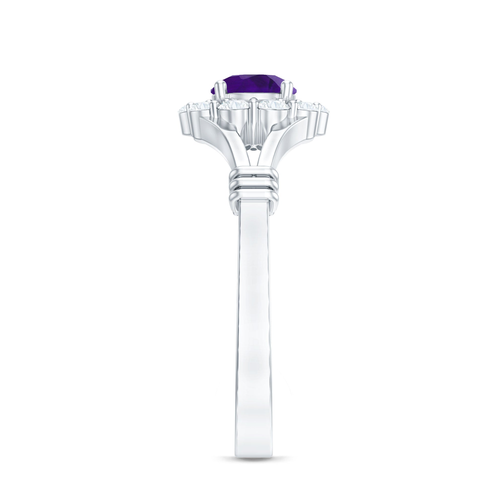 0.45 Carat Amethyst and Diamond Halo Engagement Ring in Split Shank