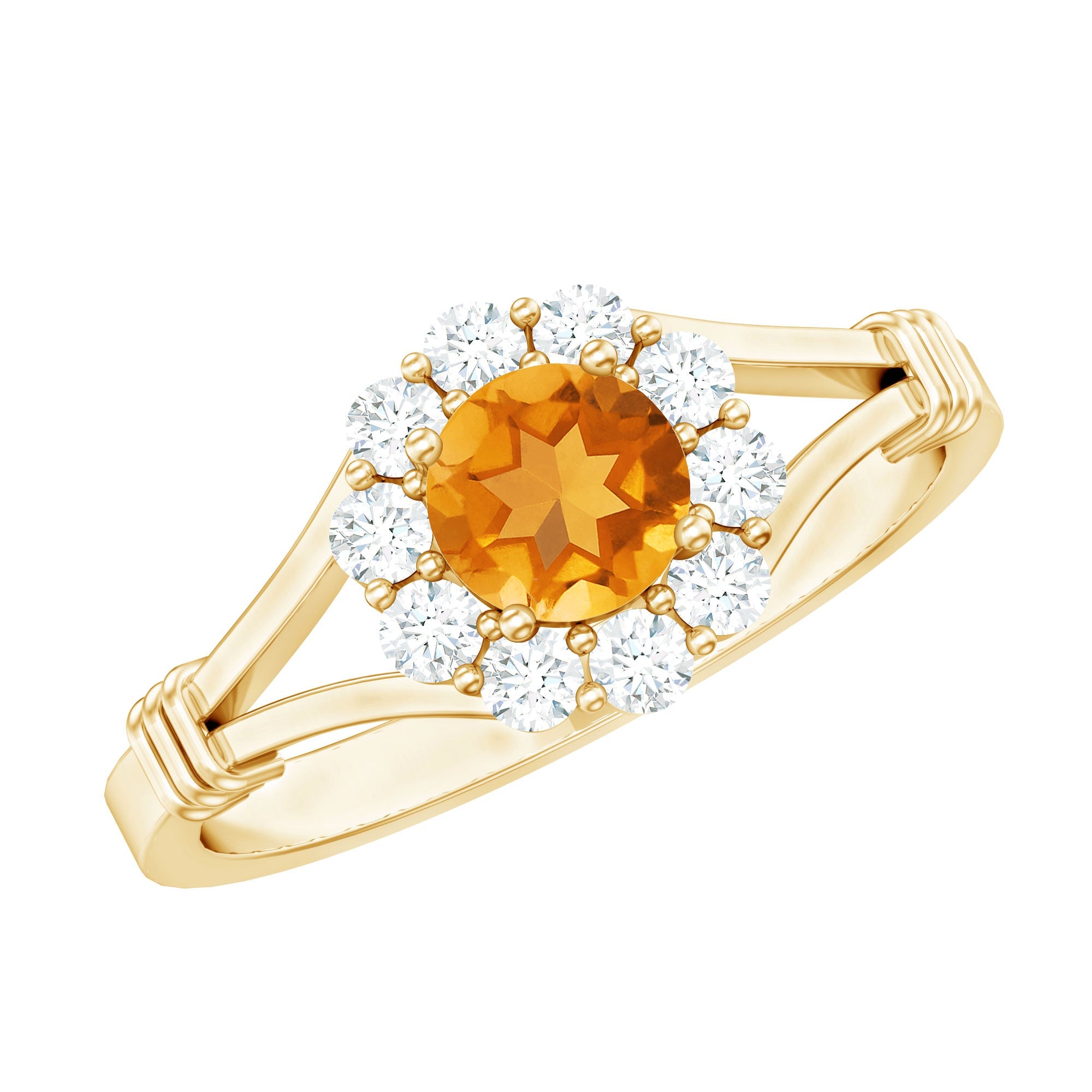 Genuine Citrine Diamond Flower Engagement Ring with Split Shank | Rings | Wiccan Center
