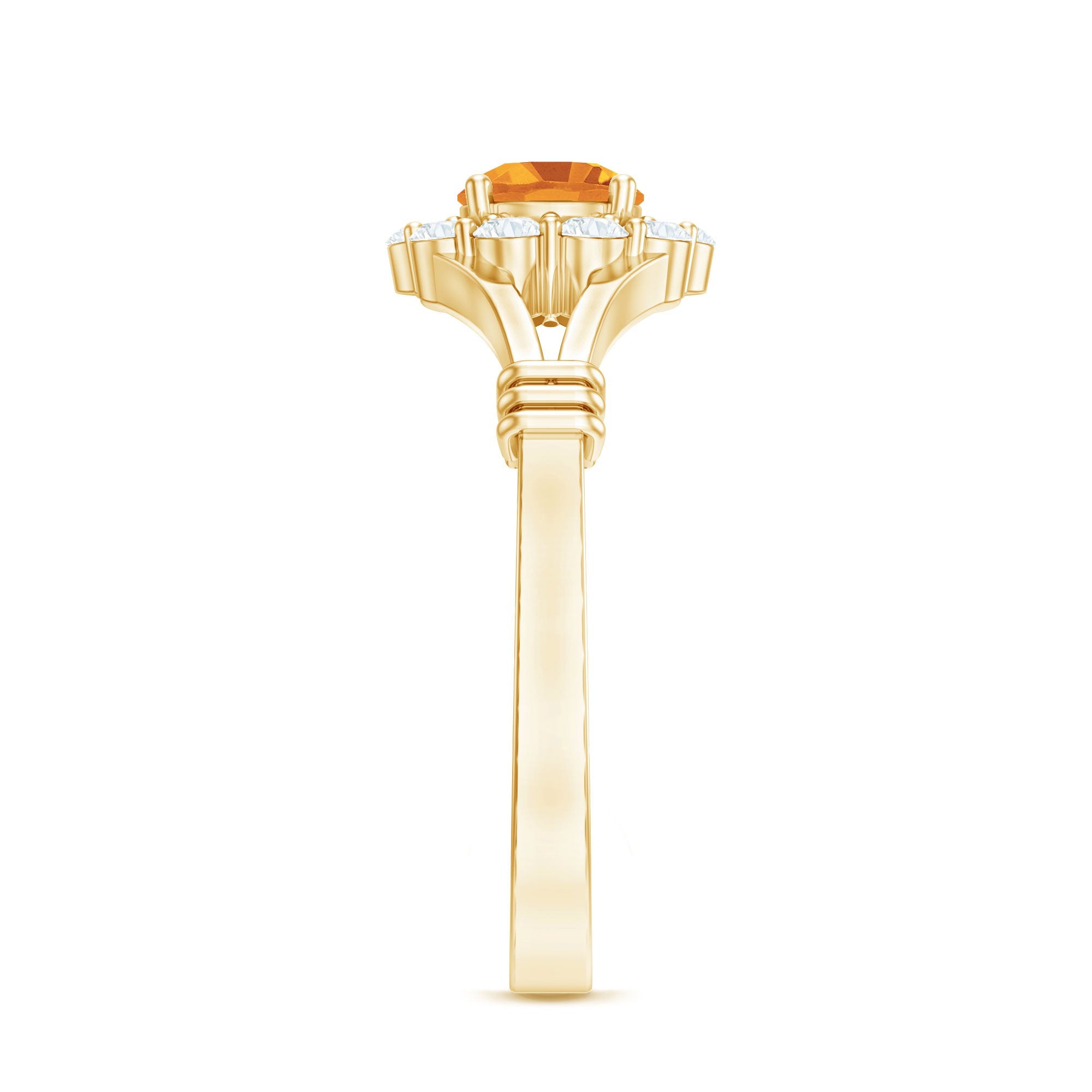 Genuine Citrine Diamond Flower Engagement Ring with Split Shank