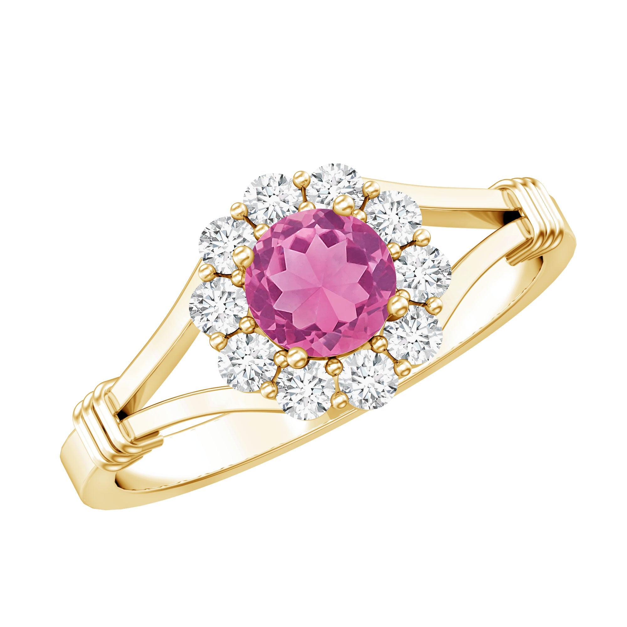 Real Pink Tourmaline and Diamond Engagement Ring in Split Shank | Rings | Wiccan Center