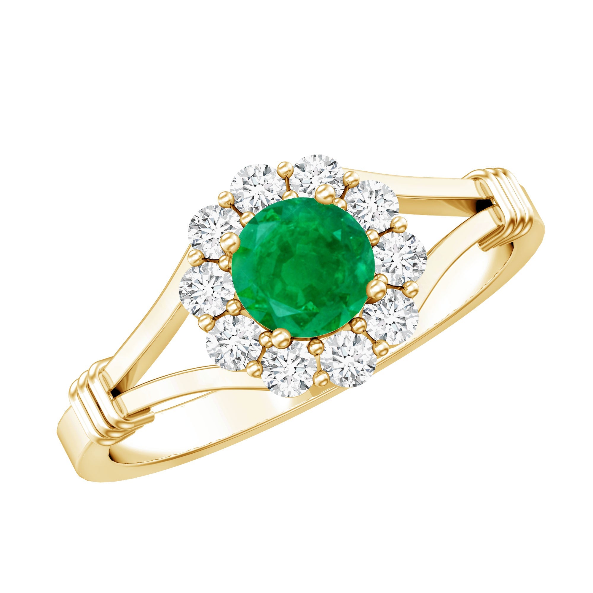 Emerald Nature Inspired Engagement Ring with Diamond Halo | Rings | Wiccan Center
