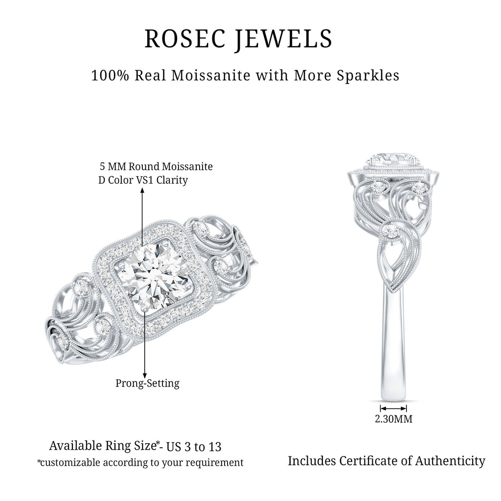 Certified Moissanite Art Deco Engagement Ring for Women