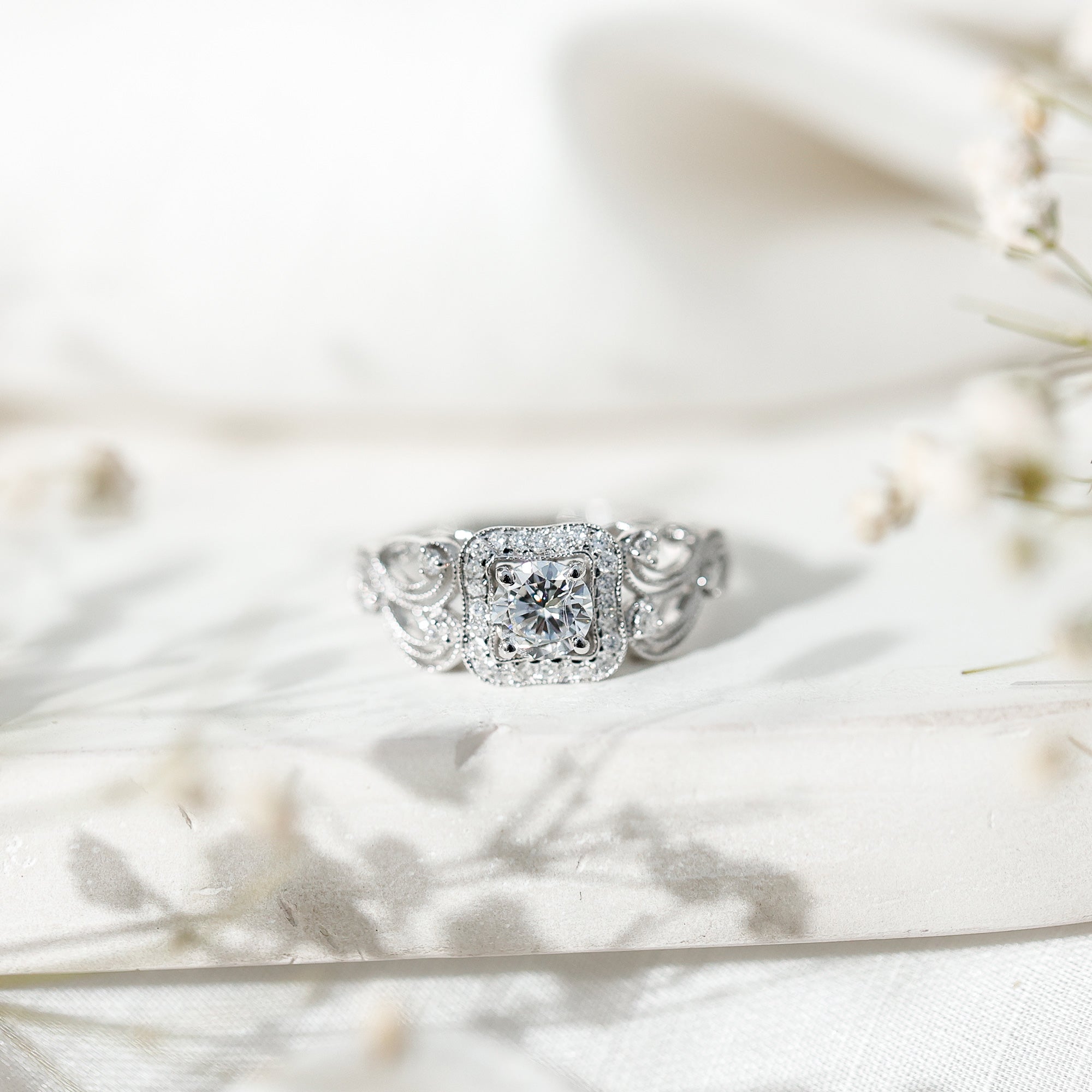 Certified Moissanite Art Deco Engagement Ring for Women