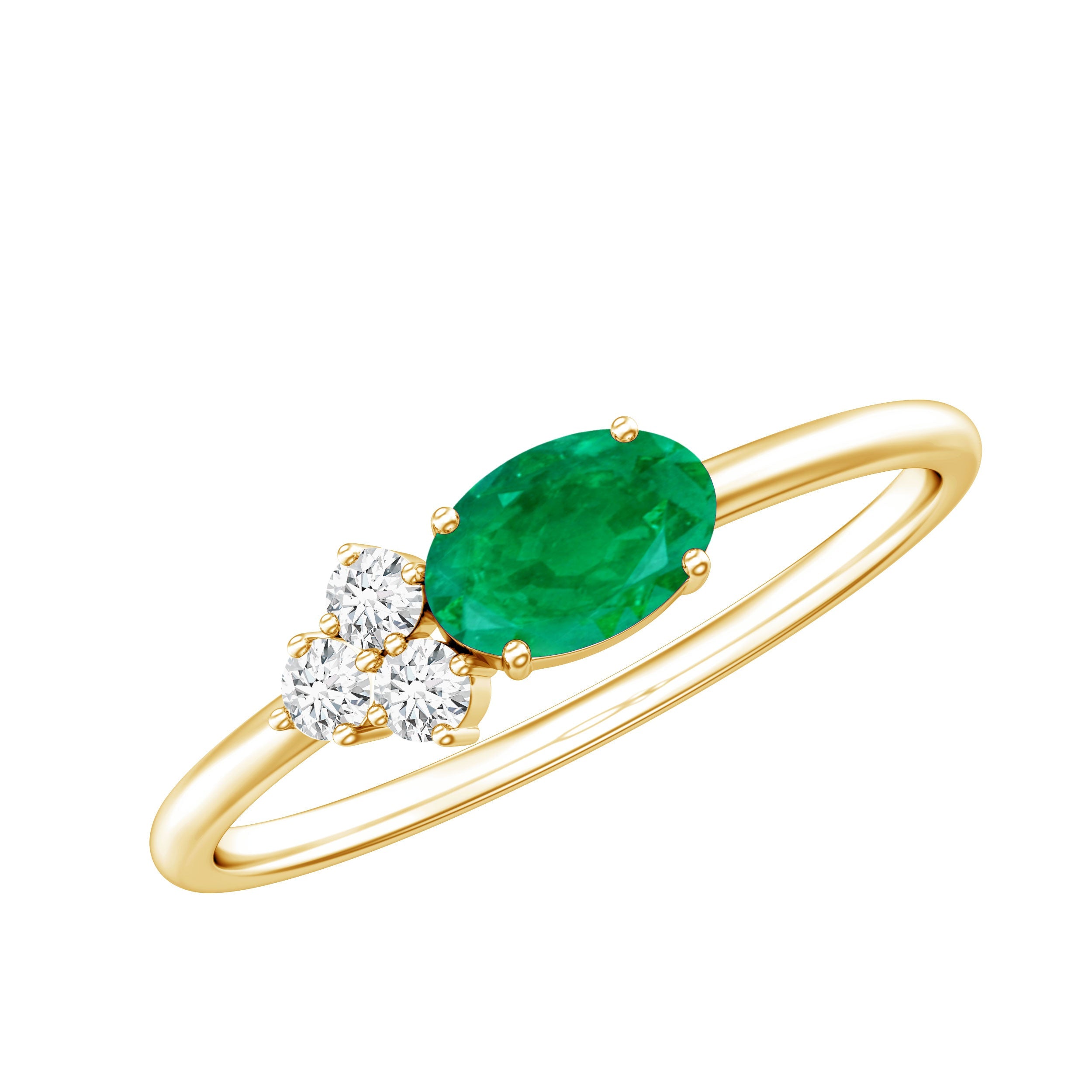 AAA Quality Oval Cut Emerald East West Promise Ring with Diamond Trio | Rings | Wiccan Center