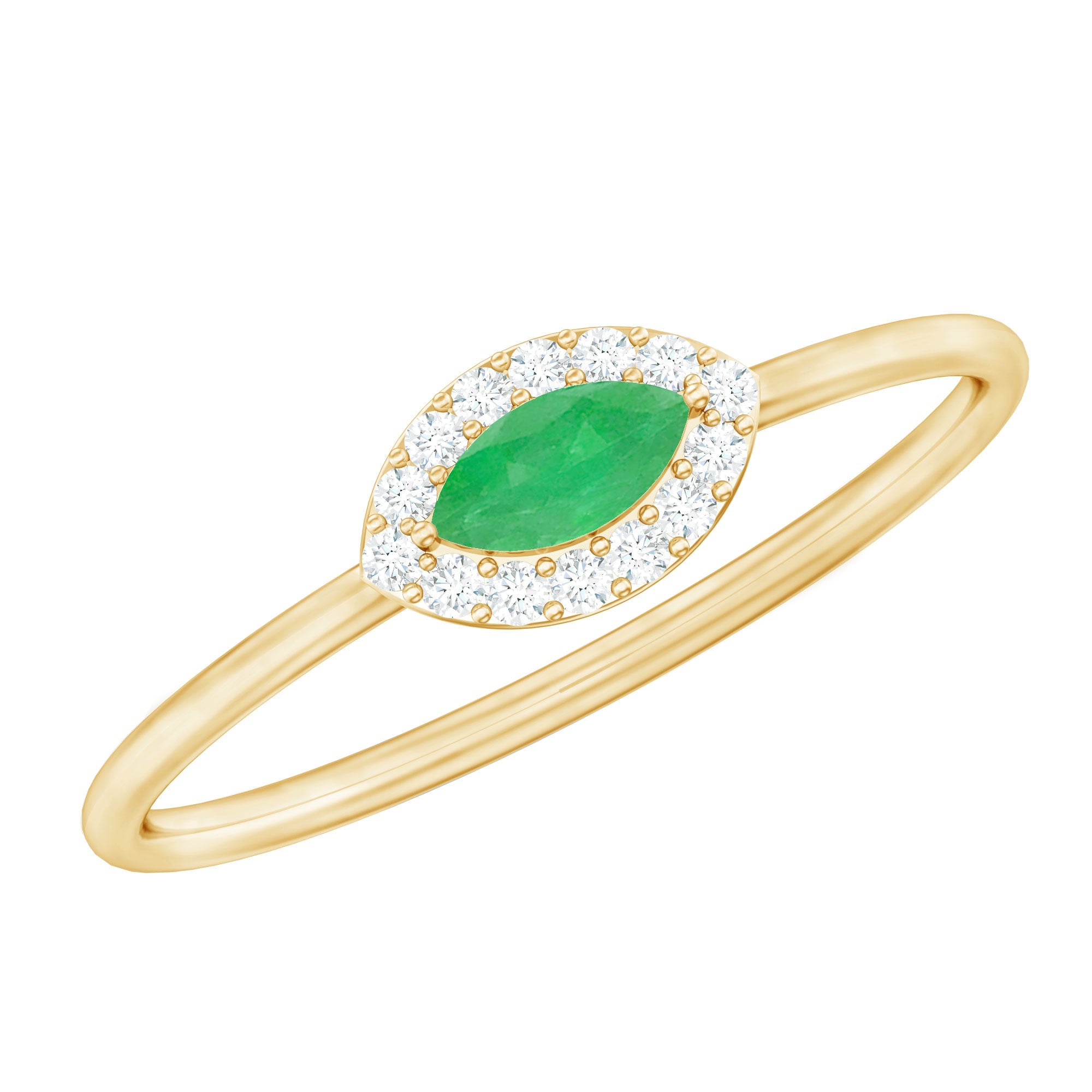 Marquise Emerald East West Promise Ring with Diamond Halo | Rings | Wiccan Center