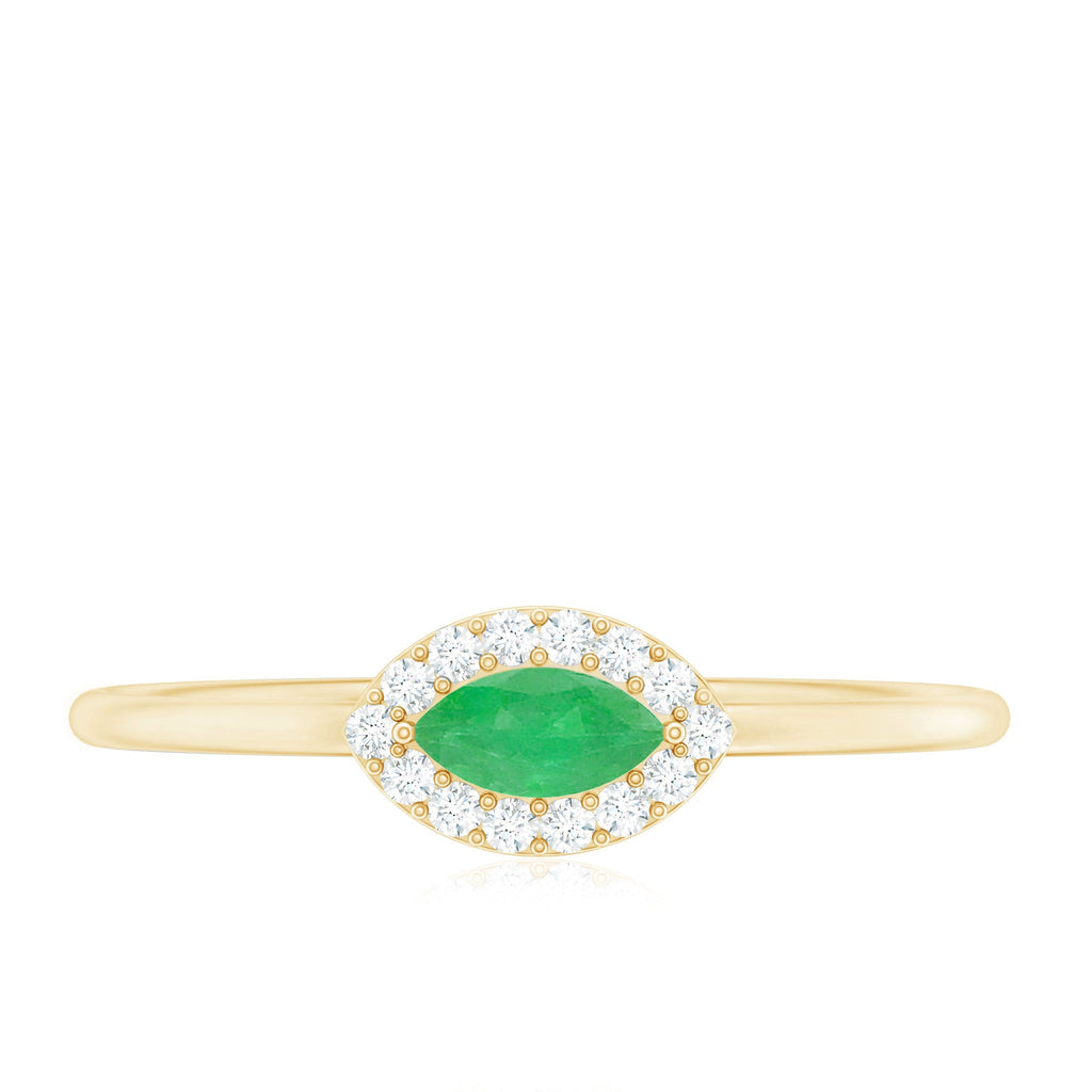 Marquise Emerald East West Promise Ring with Diamond Halo