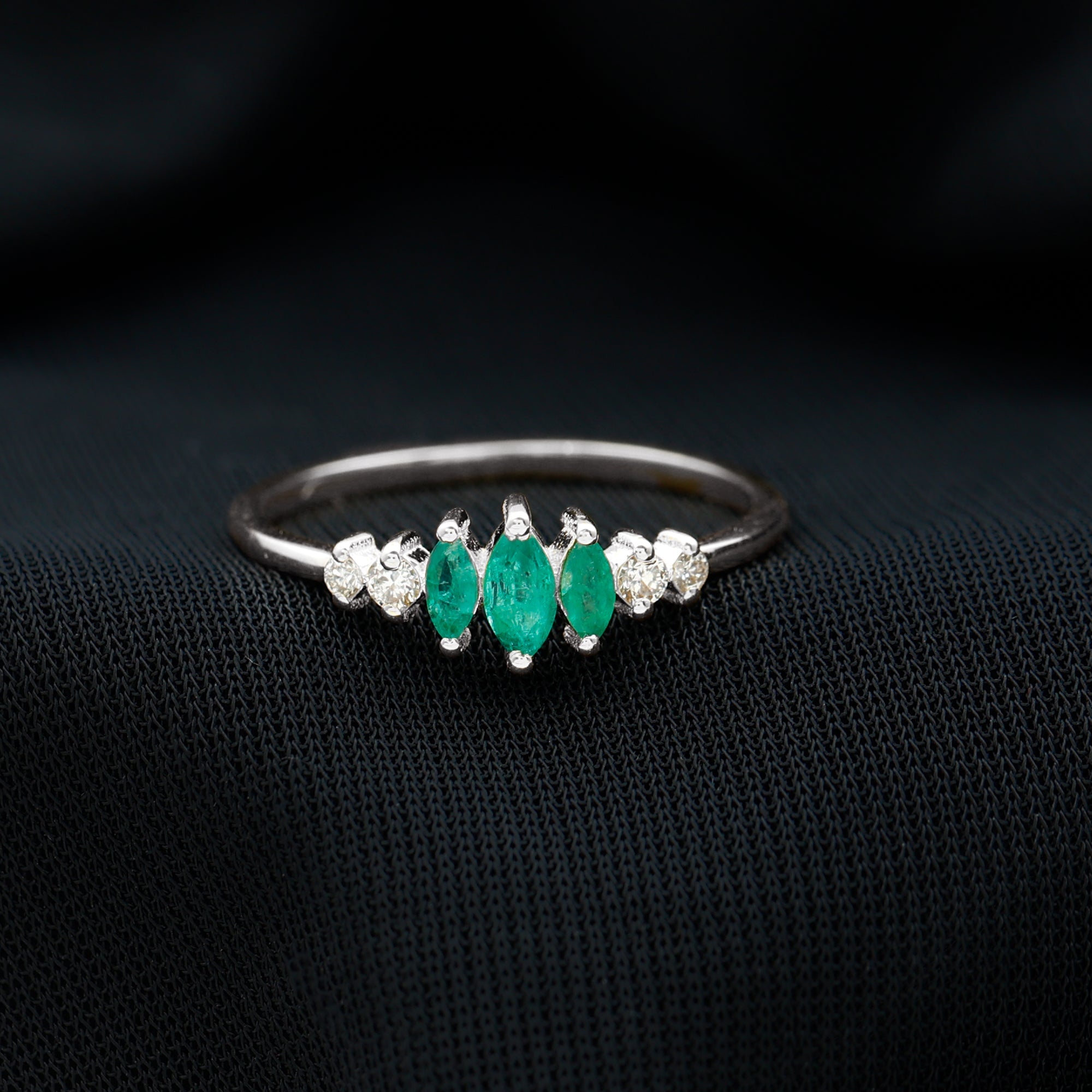 Marquise Emerald and Diamond 3 Stone Anniversary Ring for Women