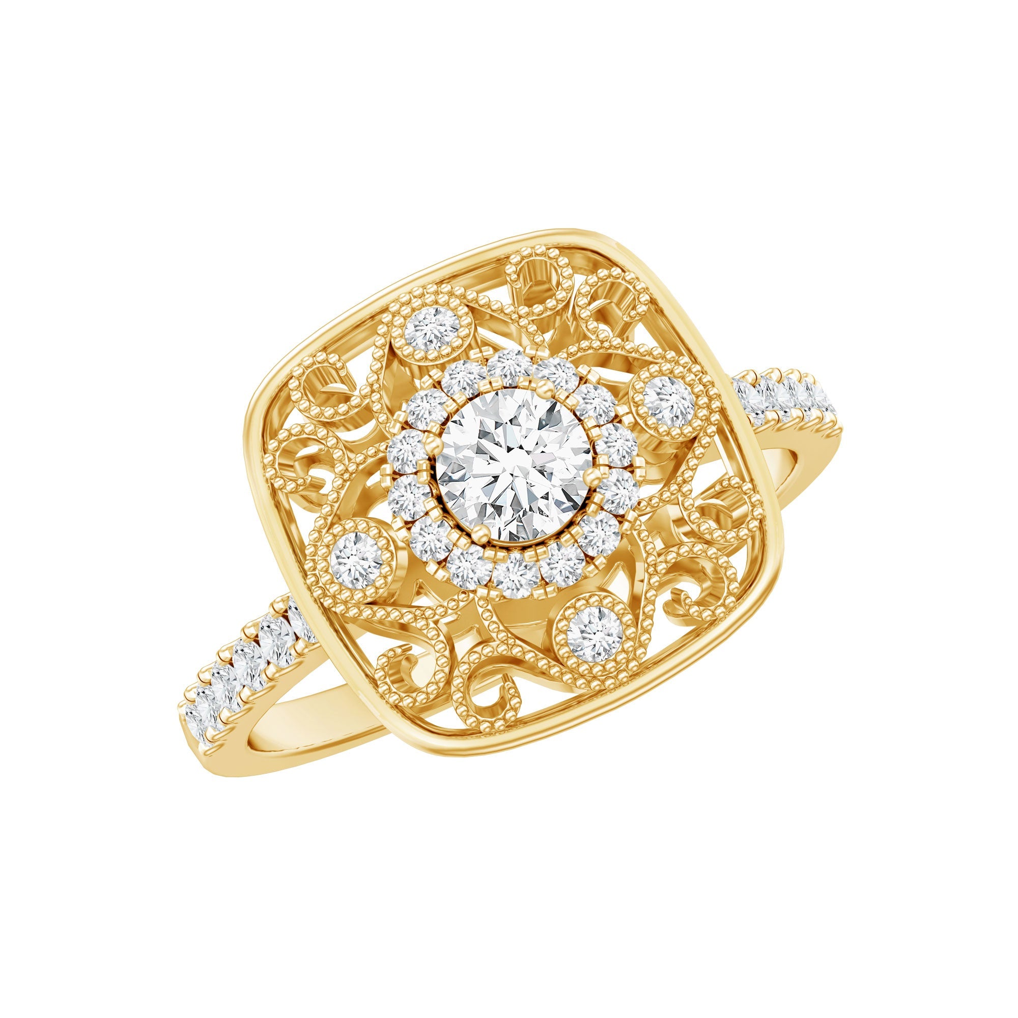 Moissanite Statement Engagement Ring with Milgrain Detailing | Rings | Wiccan Center
