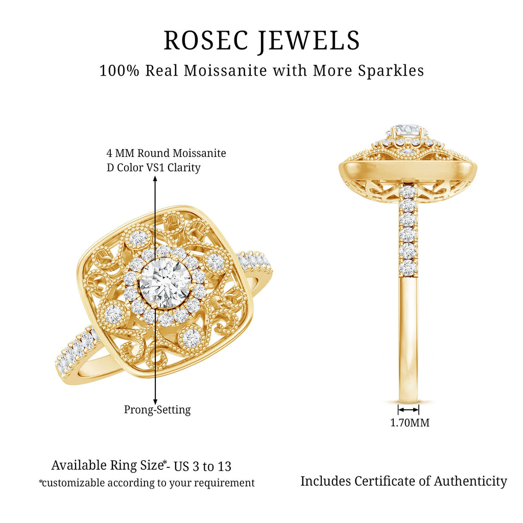 Moissanite Statement Engagement Ring with Milgrain Detailing