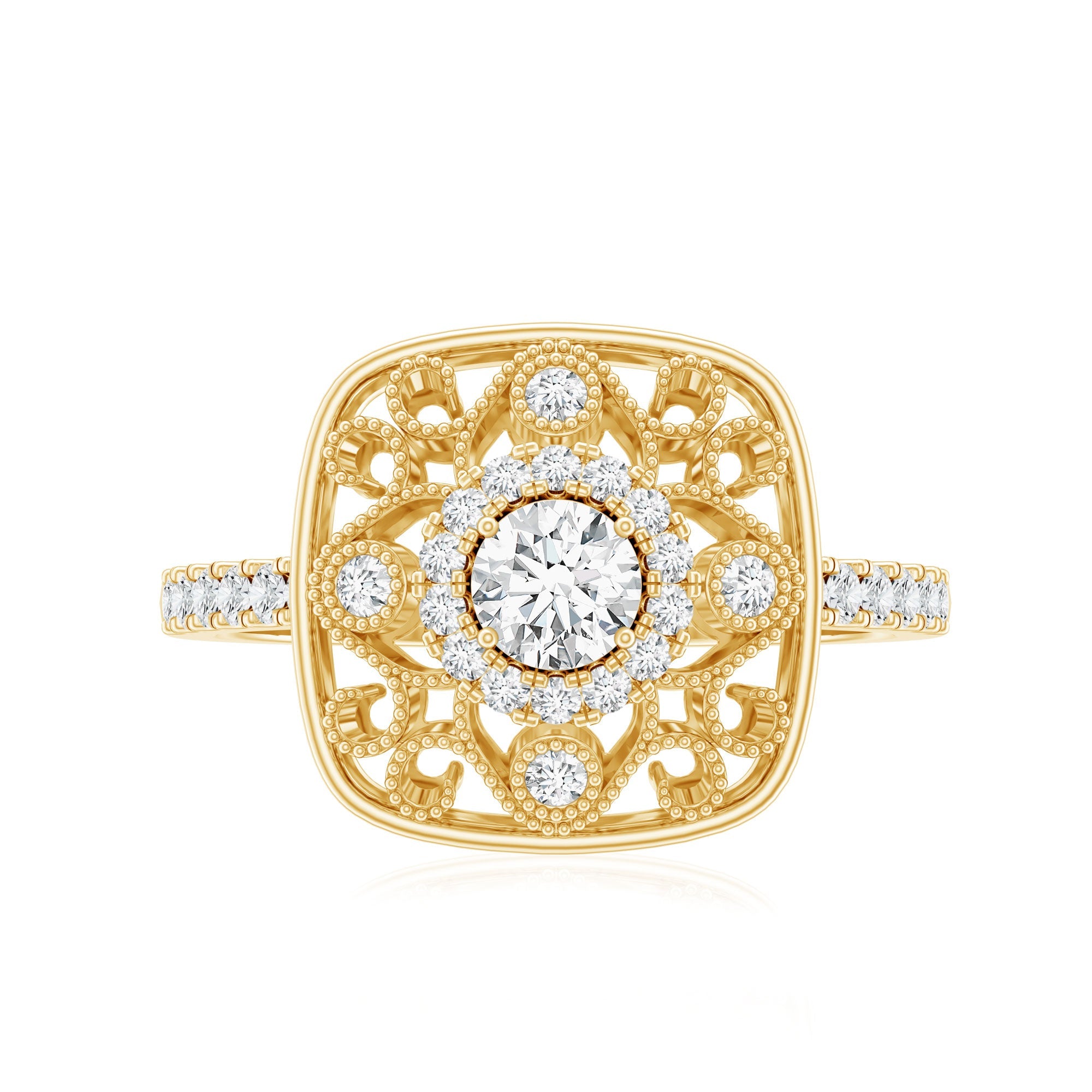 Moissanite Statement Engagement Ring with Milgrain Detailing