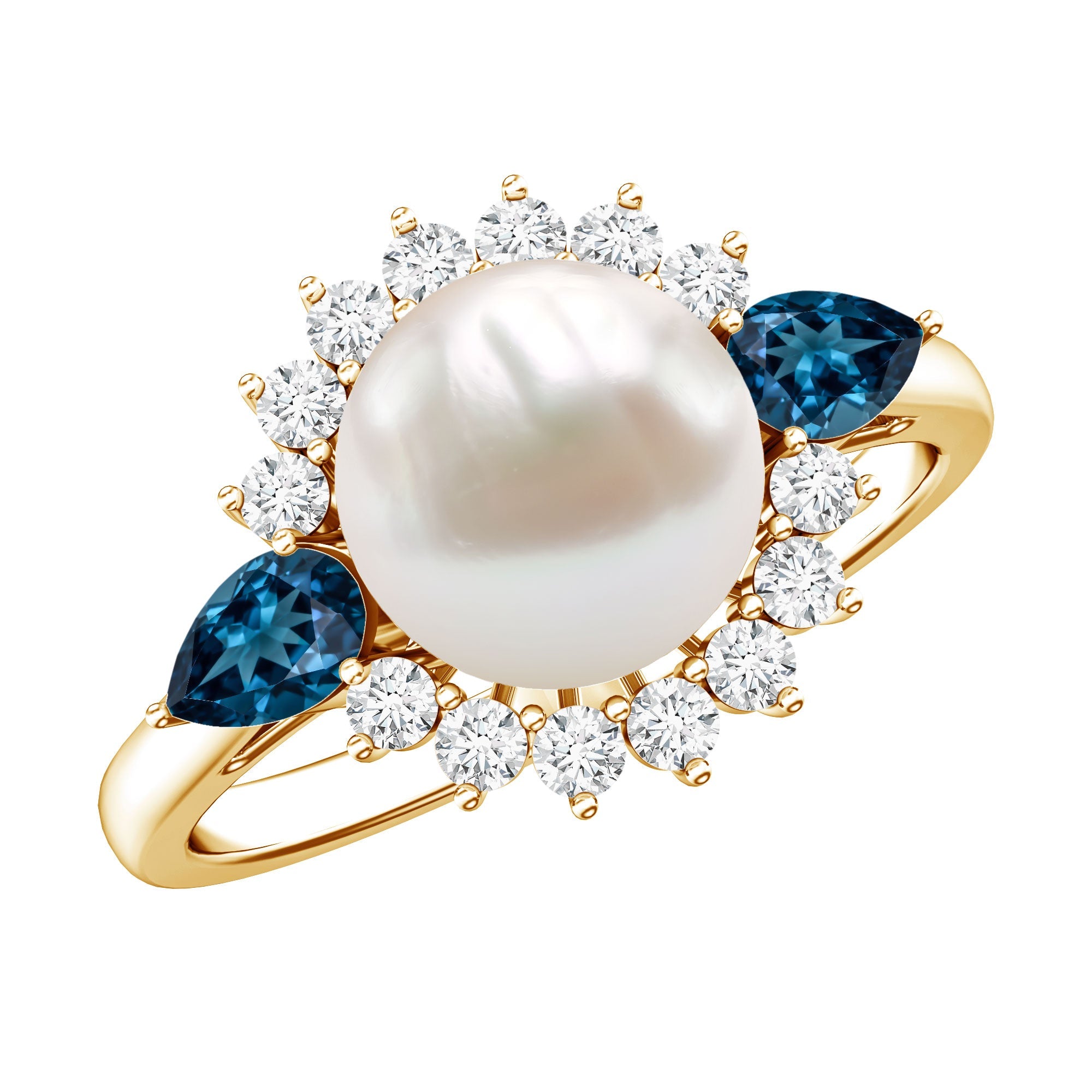 8MM Freshwater Cultured Pearl Designer Engagement Ring with Blue Topaz | Rings | Wiccan Center
