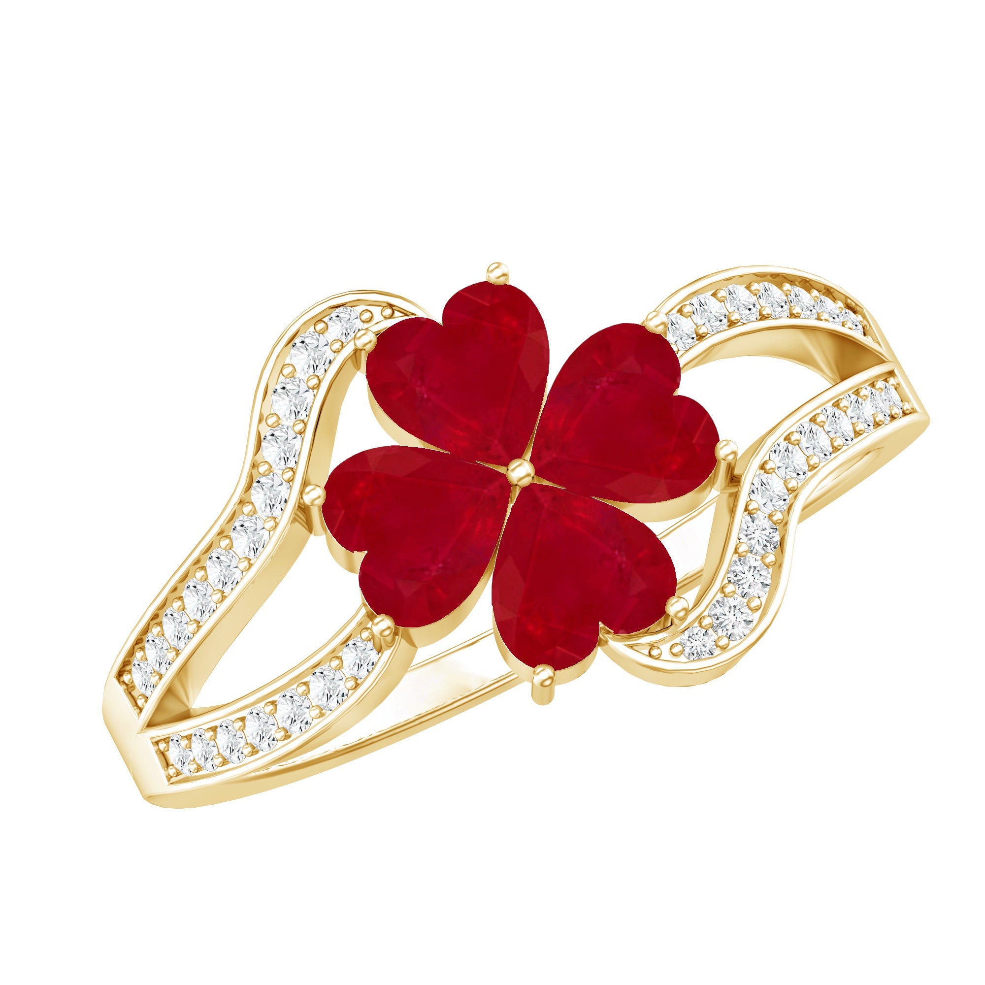 Real Ruby Flower Engagement Ring with Diamond Split Shank | Rings | Wiccan Center