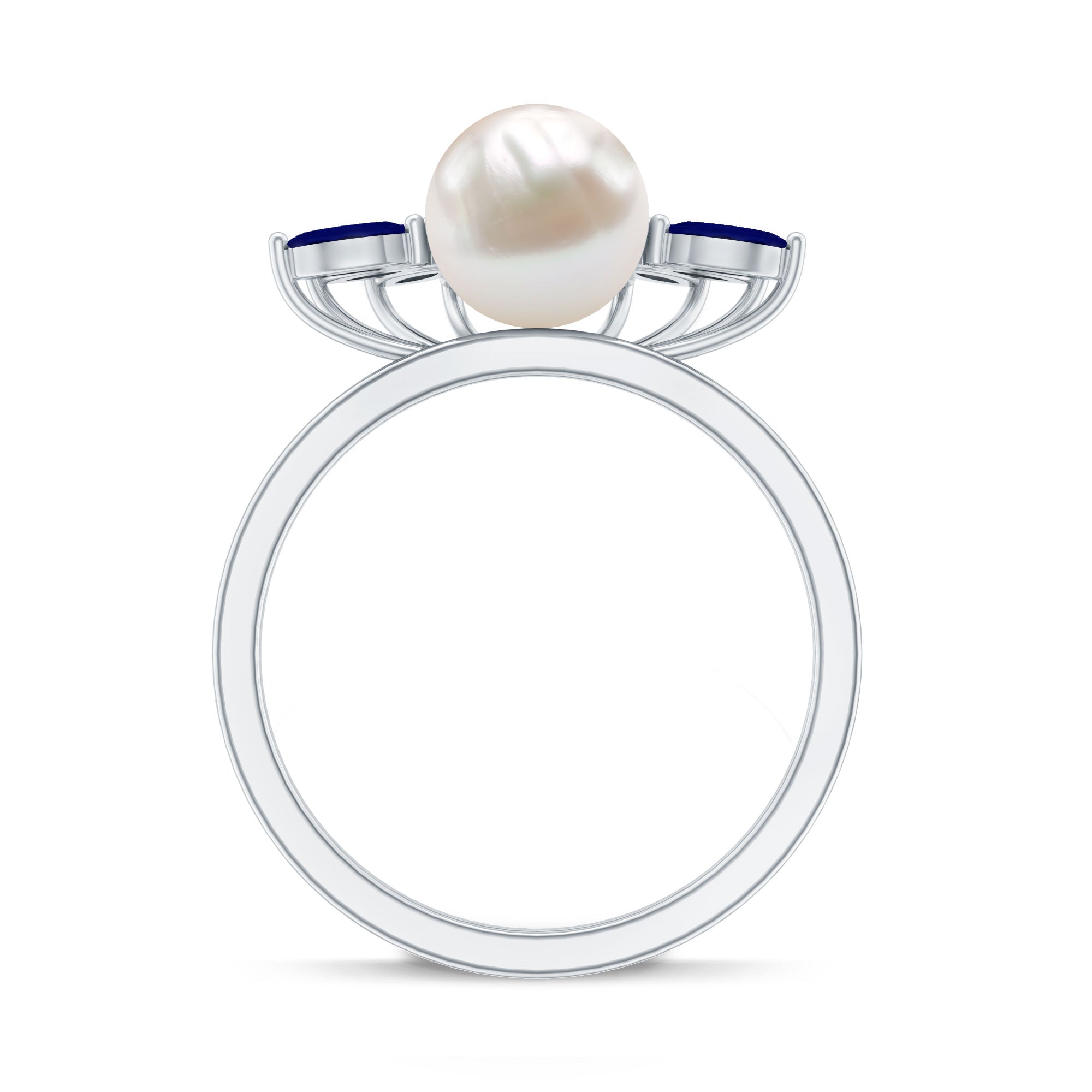 Cultured 3 Carat Freshwater Pearl Engagement Ring with Blue Sapphire