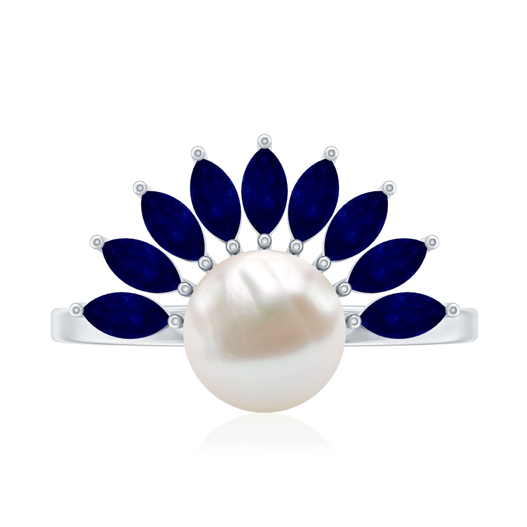 Cultured 3 Carat Freshwater Pearl Engagement Ring with Blue Sapphire