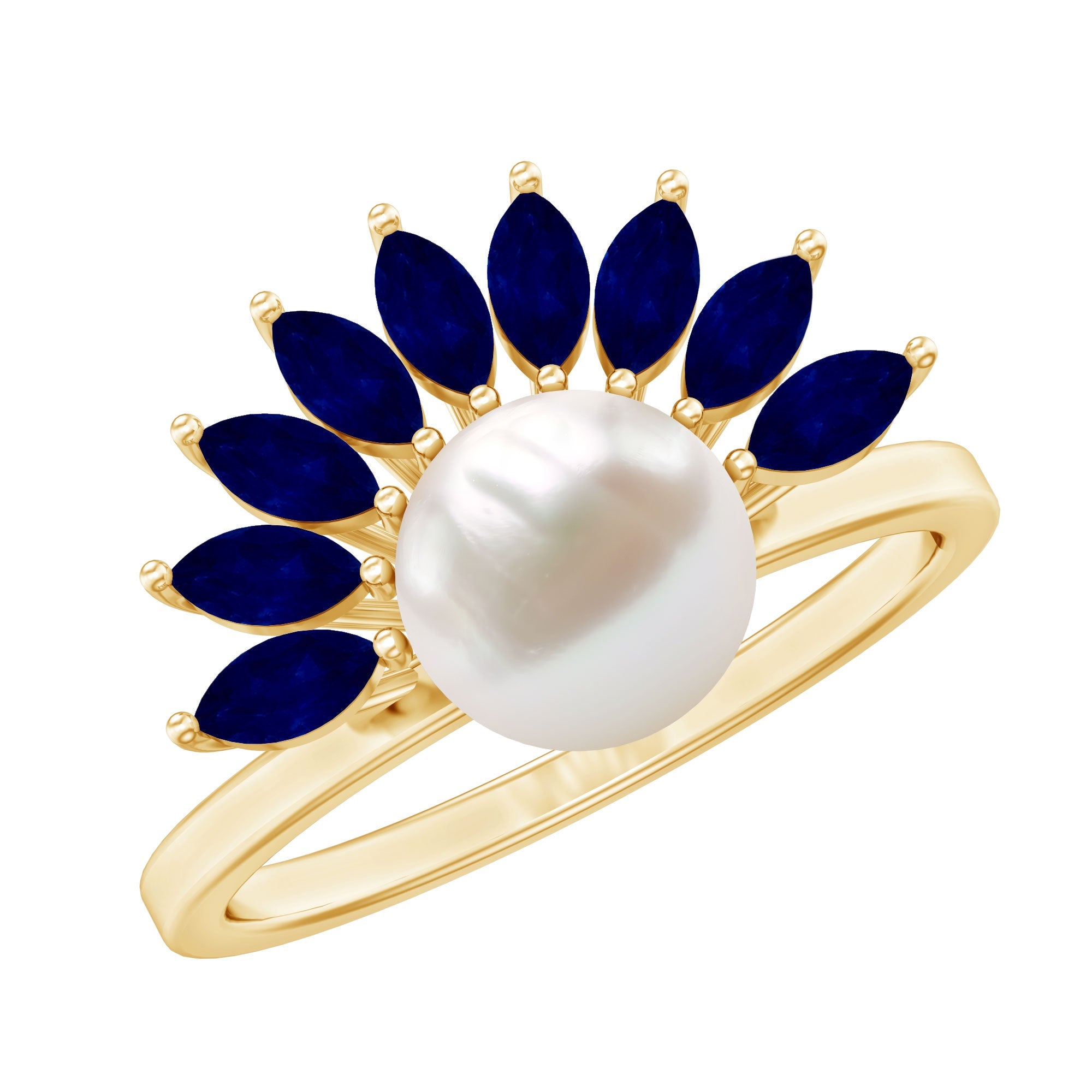 Cultured 3 Carat Freshwater Pearl Engagement Ring with Blue Sapphire | Rings | Wiccan Center