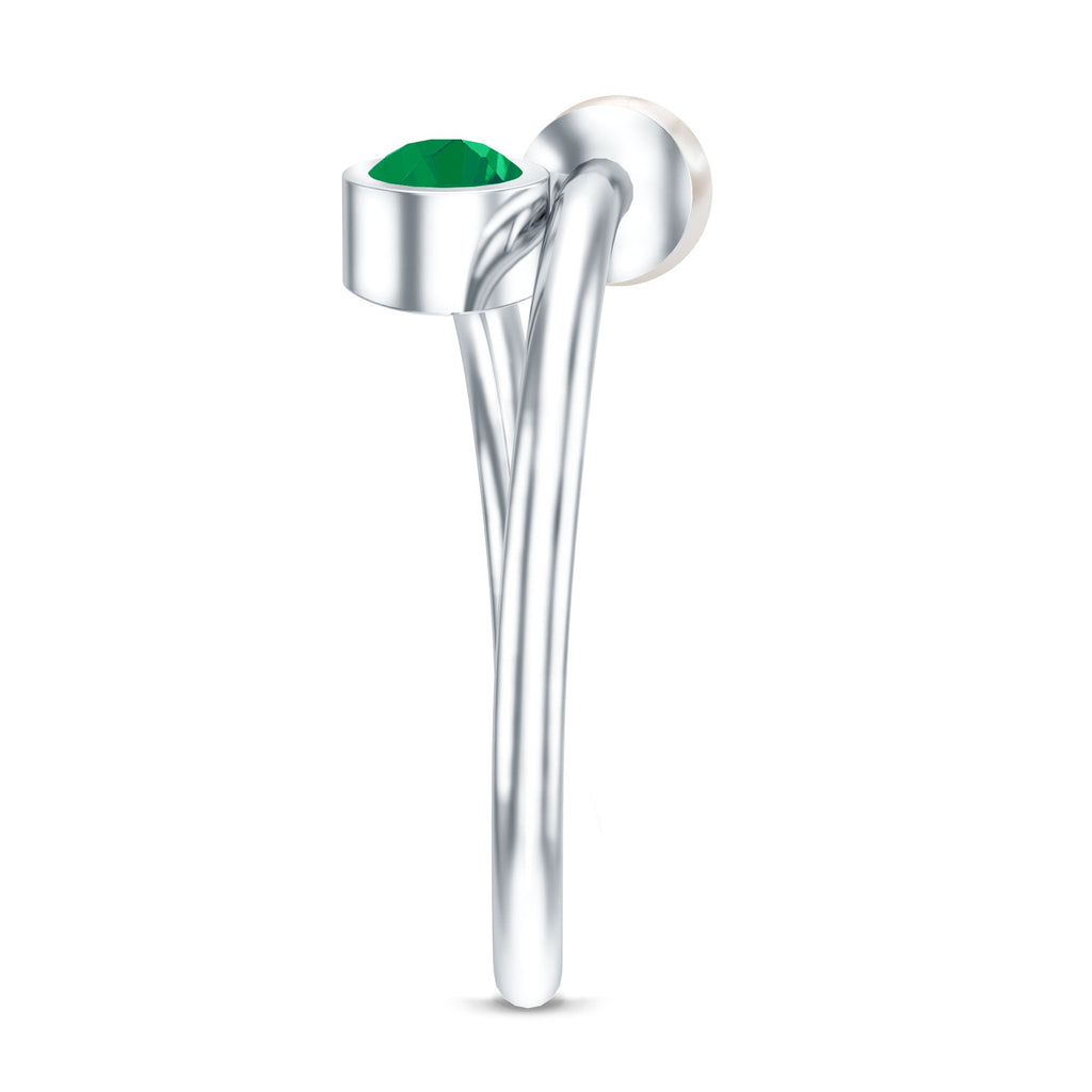 Real Freshwater Pearl and Emerald Toi et Moi Promise Ring