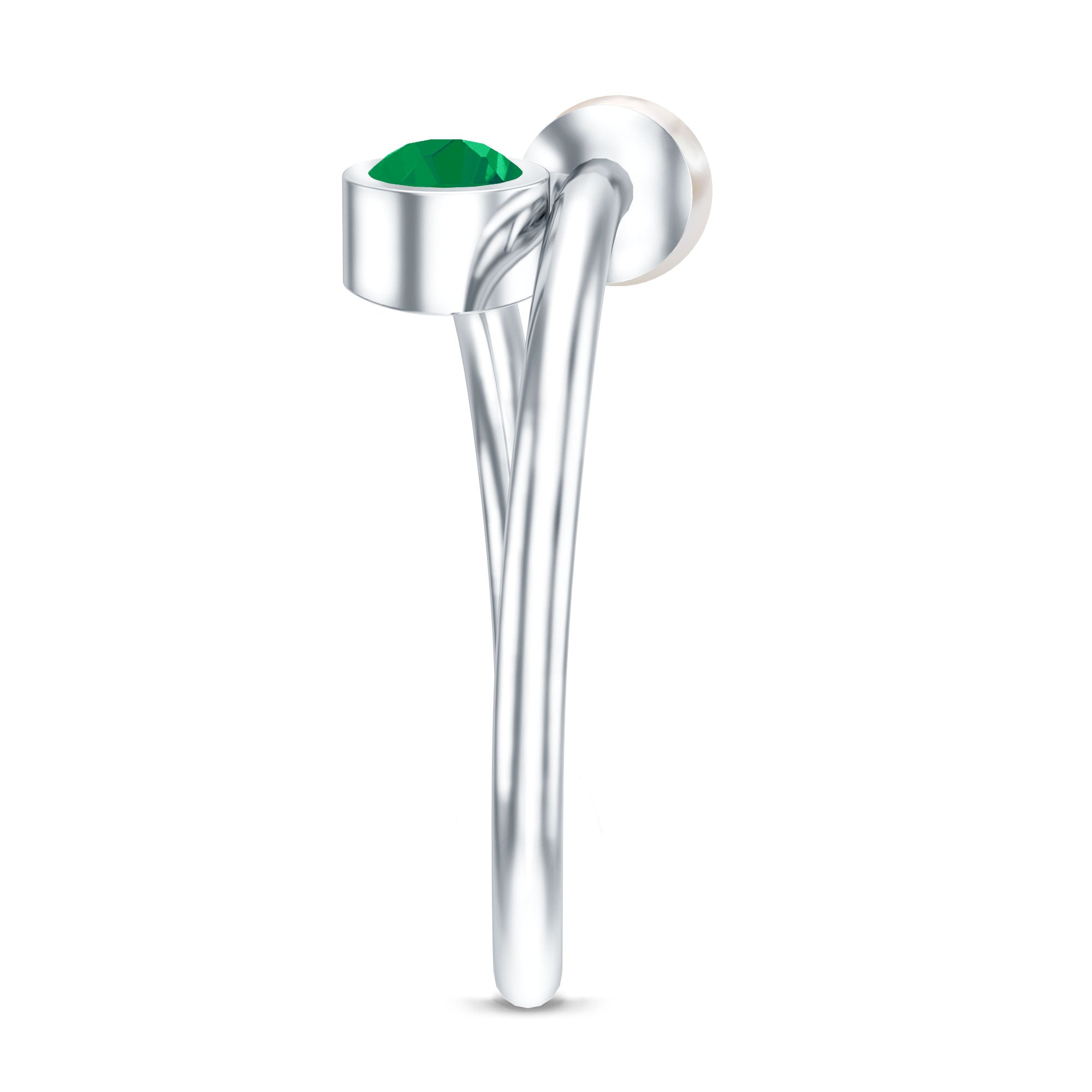 Real Freshwater Pearl and Emerald Toi et Moi Promise Ring
