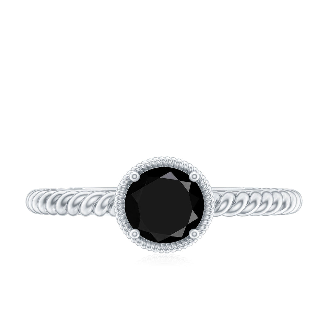 Solitaire 0.45 Carat Black Onyx Engagement Ring with Twisted Rope Design