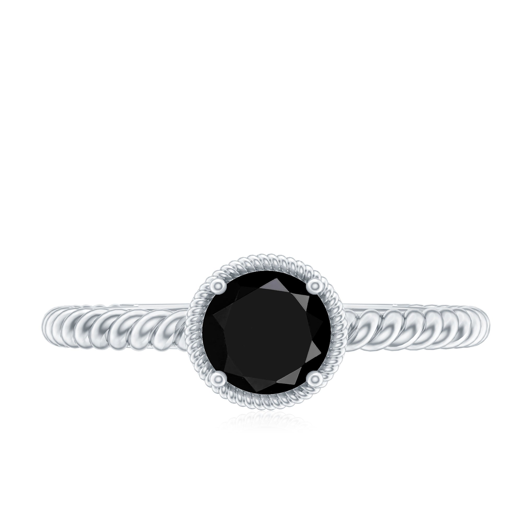 Solitaire 0.45 Carat Black Onyx Engagement Ring with Twisted Rope Design