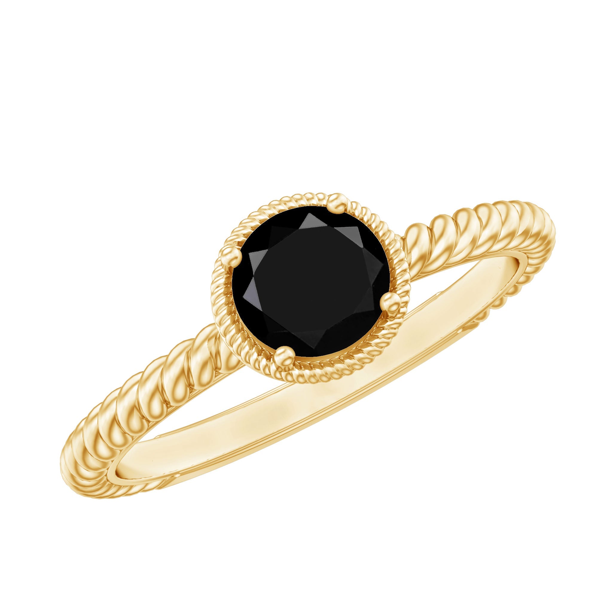 Solitaire 0.45 Carat Black Onyx Engagement Ring with Twisted Rope Design | Rings | Wiccan Center