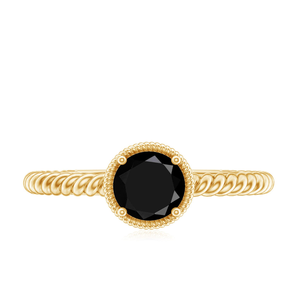 Solitaire 0.45 Carat Black Onyx Engagement Ring with Twisted Rope Design