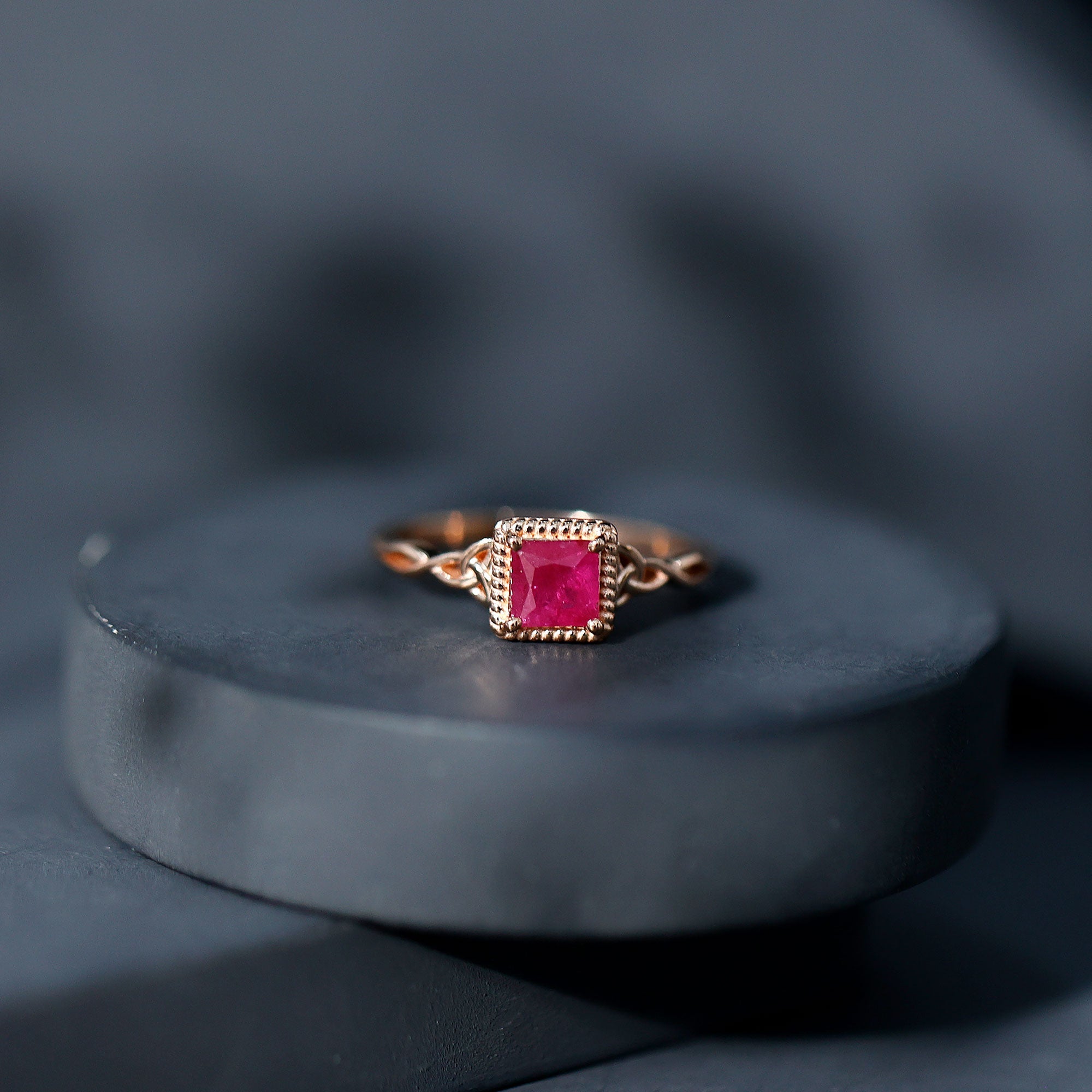 Natural 0.8 Carat Princess Cut Ruby Promise Ring with Celtic Knot