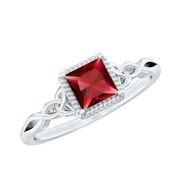 Natural 0.8 Carat Princess Cut Ruby Promise Ring with Celtic Knot | Rings | Wiccan Center