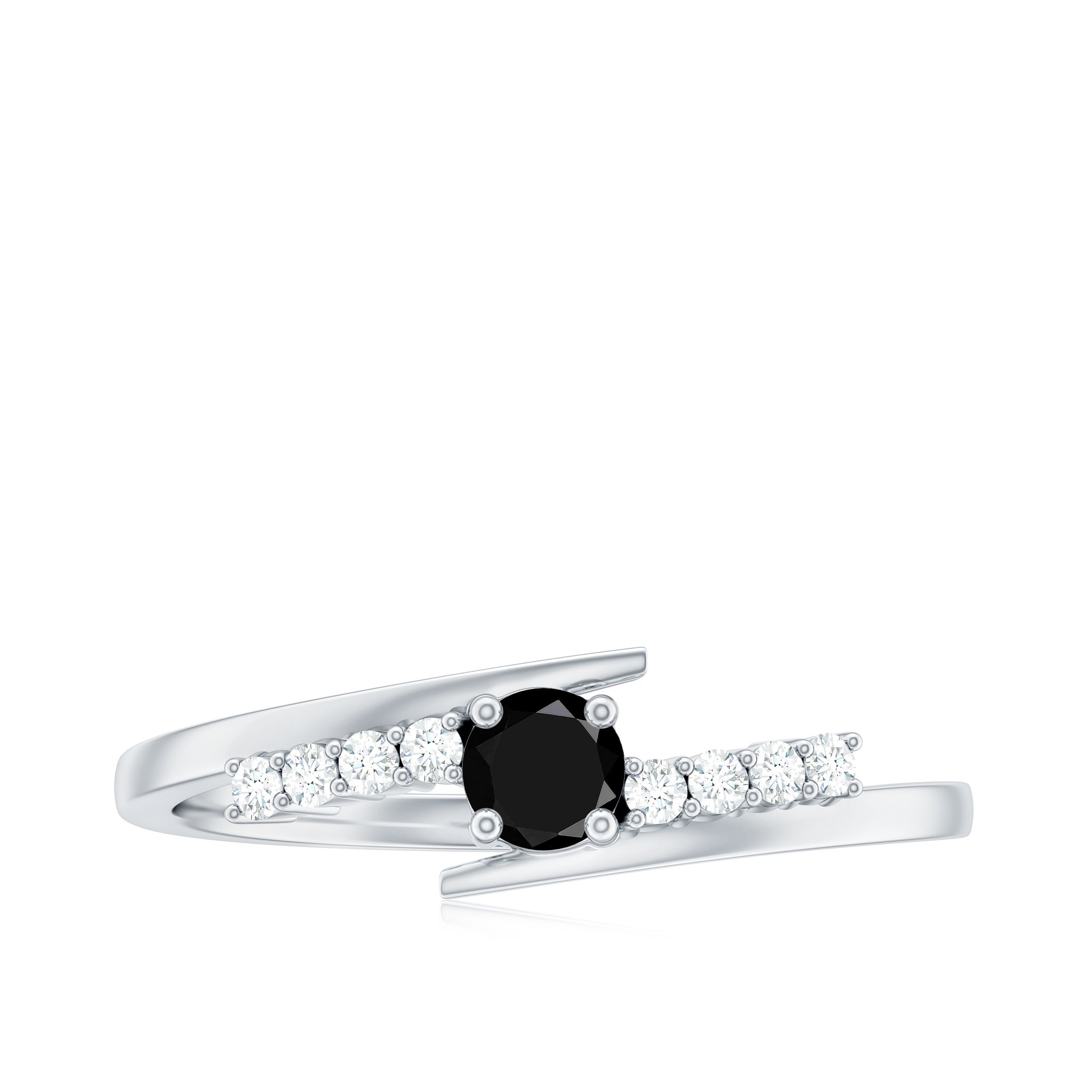 Certified Lab Grown Black and White Diamond Promise Ring with Bypass Shank