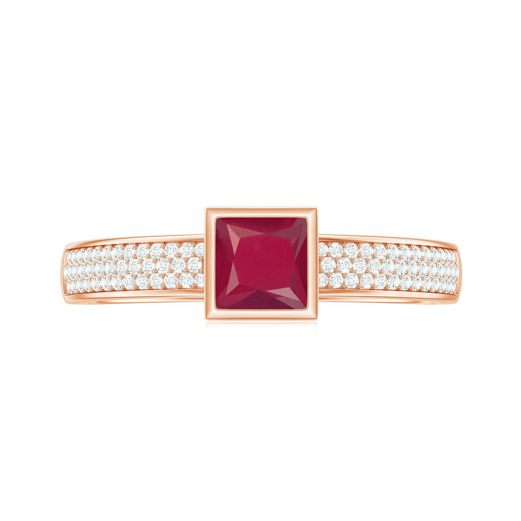 Natural 0.8 Carat Ruby Princess Cut Engagement Ring with Diamond