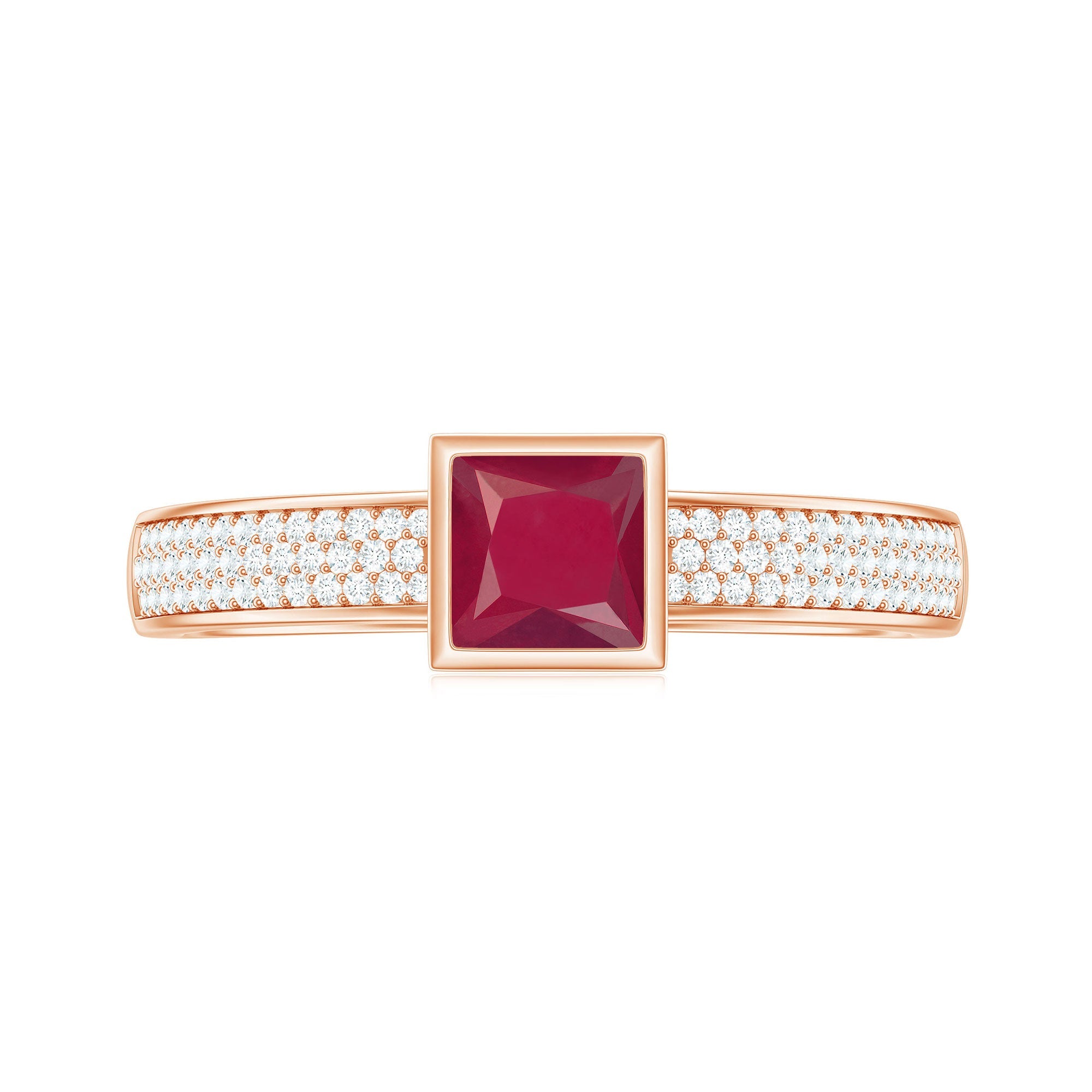 Natural 0.8 Carat Ruby Princess Cut Engagement Ring with Diamond