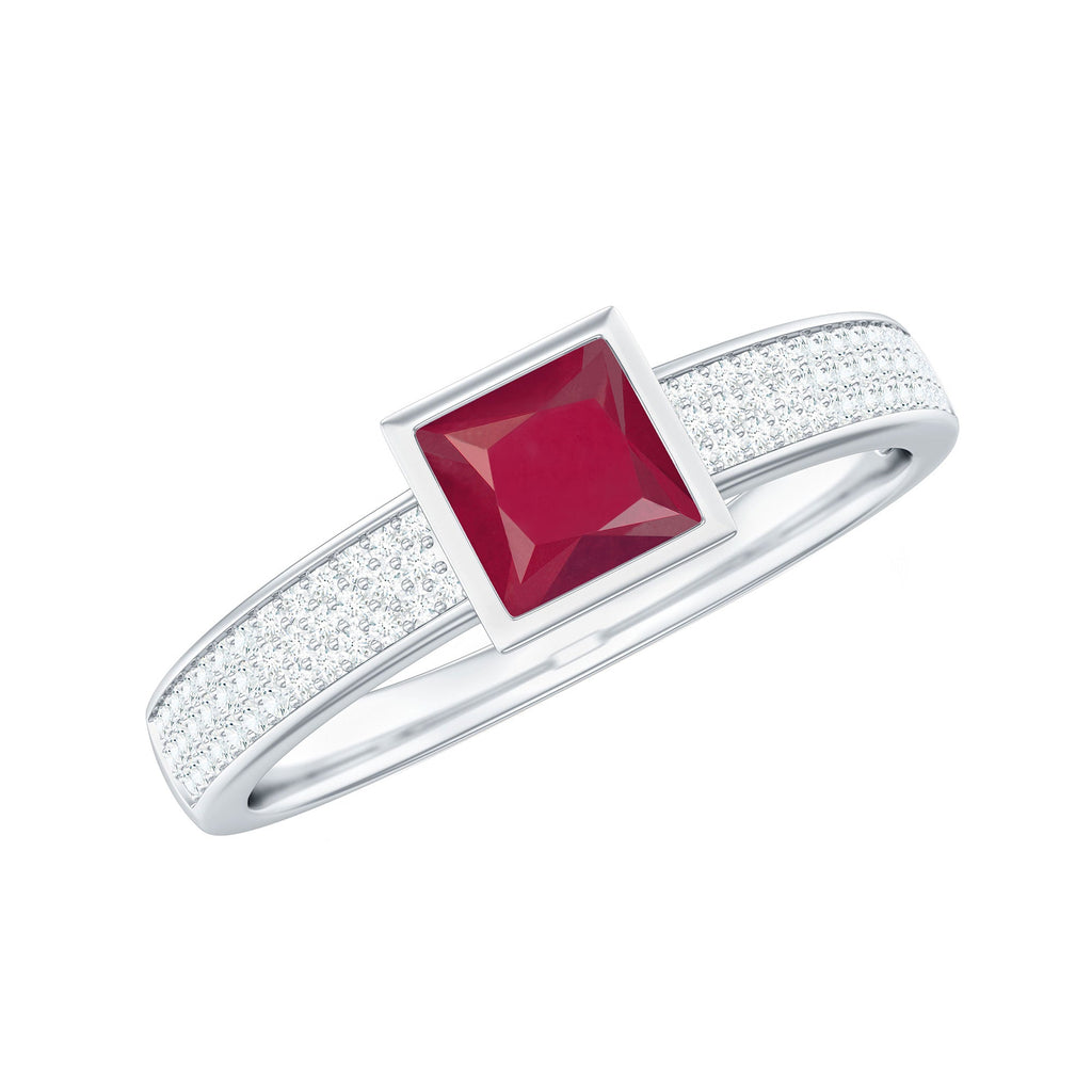 Natural 0.8 Carat Ruby Princess Cut Engagement Ring with Diamond